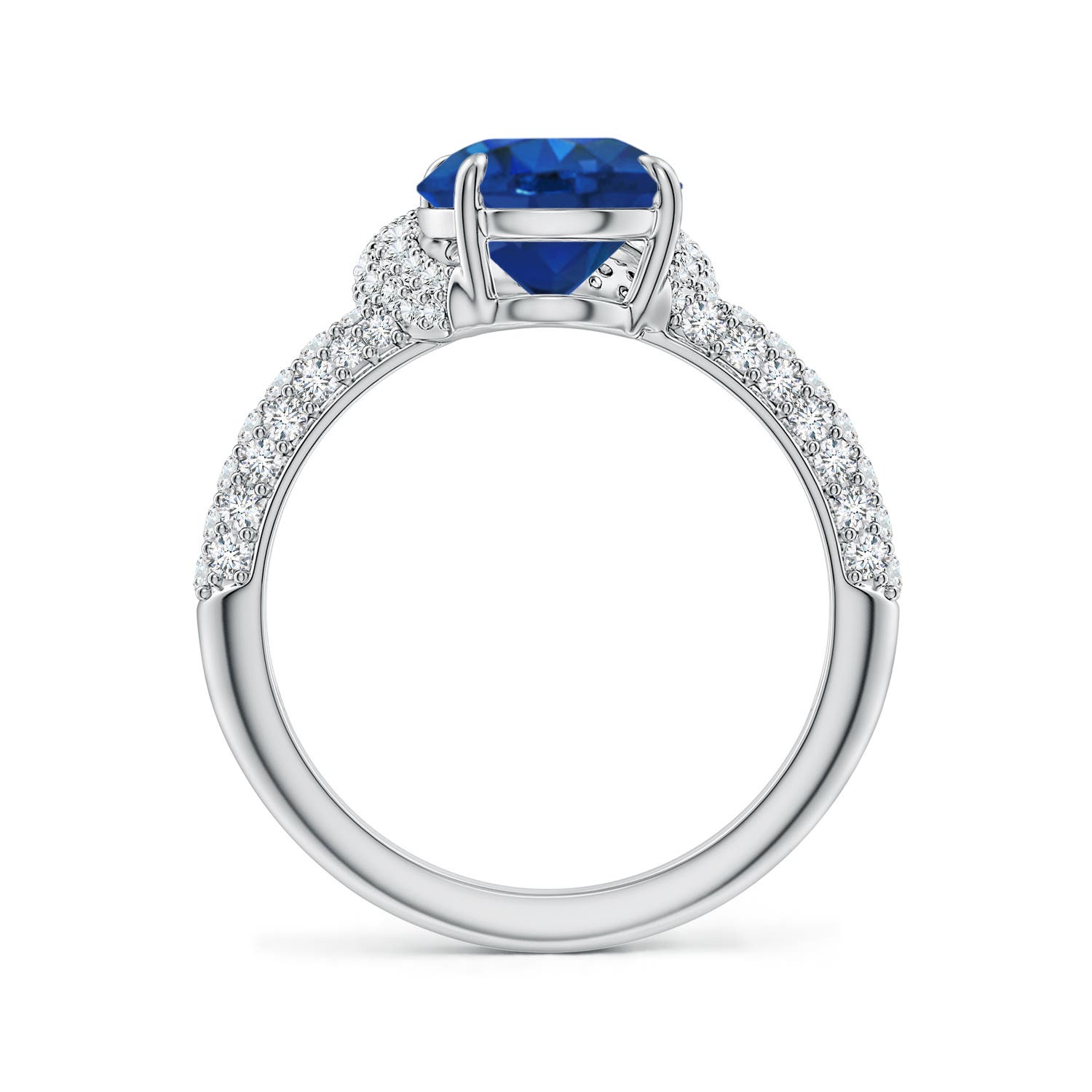 8mm AAA Round Blue Sapphire Engagement Ring with Offset Halo in 18K White Gold