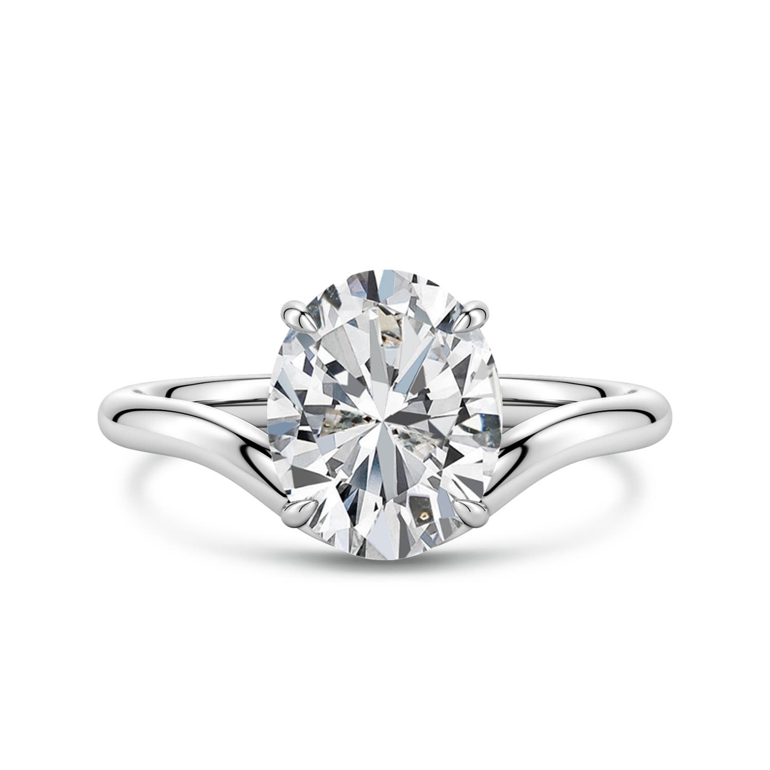 10x8mm HSI2 Solitaire Oval Diamond Curved Shank Engagement Ring in White Gold