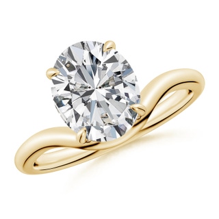 10x8mm HSI2 Solitaire Oval Diamond Curved Shank Engagement Ring in Yellow Gold