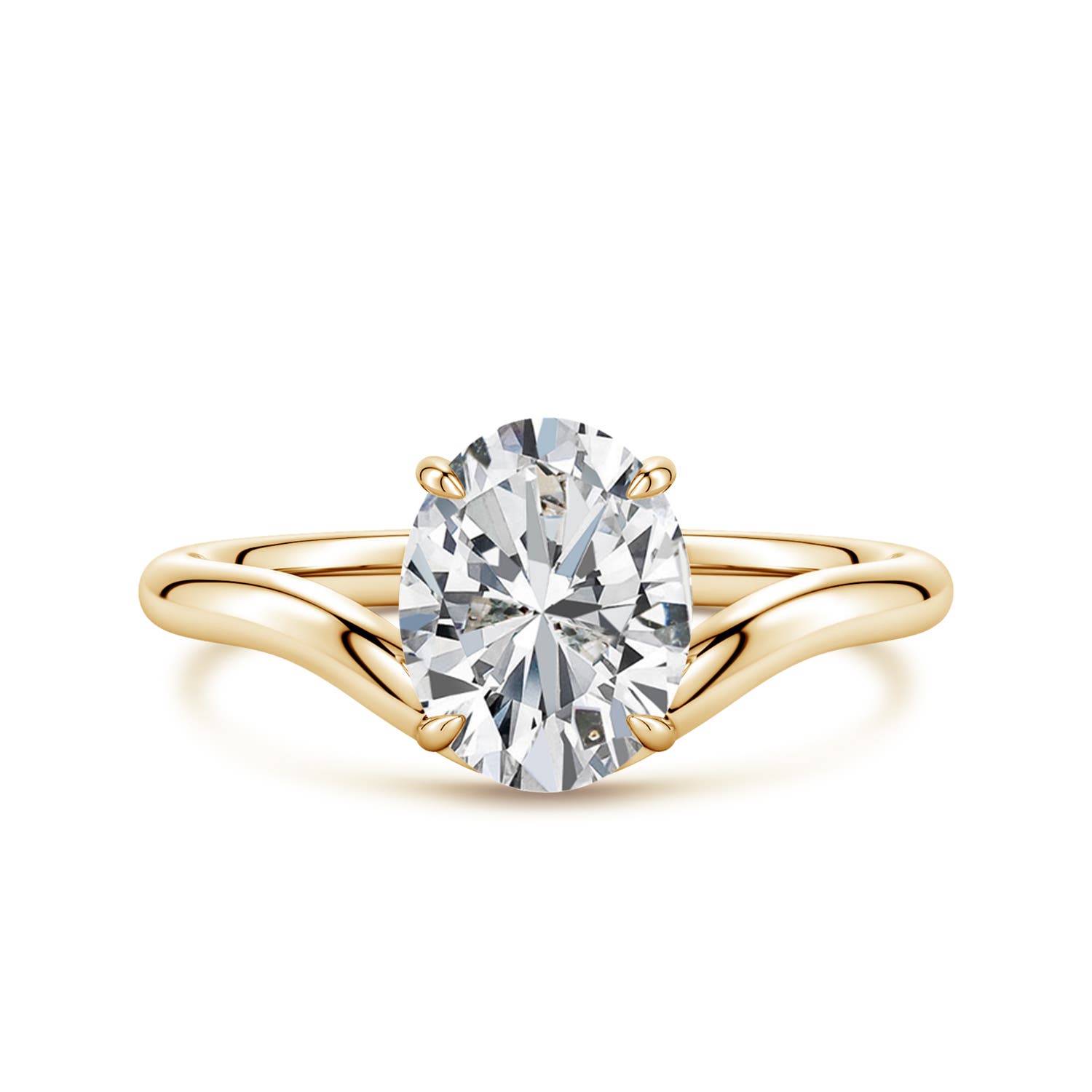 9x7mm HSI2 Solitaire Oval Diamond Curved Shank Engagement Ring in Yellow Gold