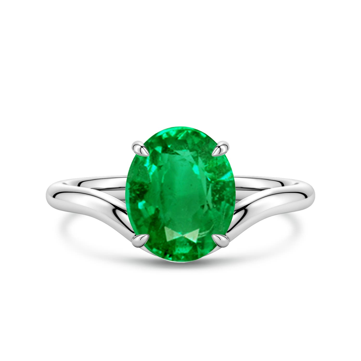 10x8mm AAA Solitaire Oval Emerald Curved Shank Engagement Ring in 18K White Gold