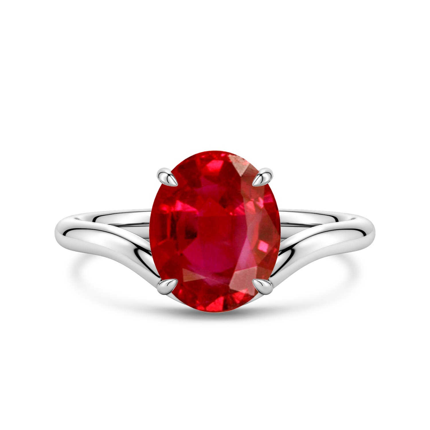 Solitaire Oval Ruby Curved Shank Engagement Ring