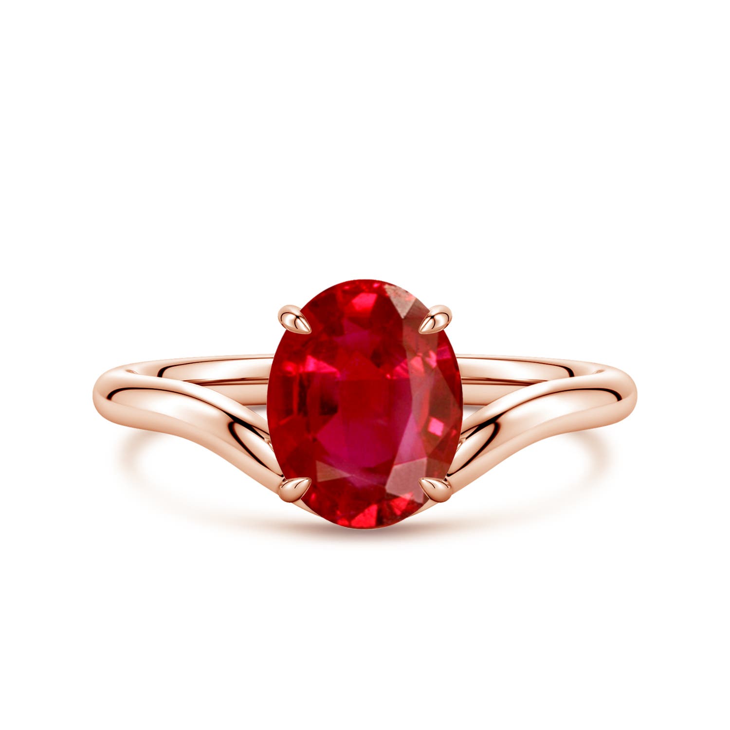 9x7mm AAA Solitaire Oval Ruby Curved Shank Engagement Ring in Rose Gold