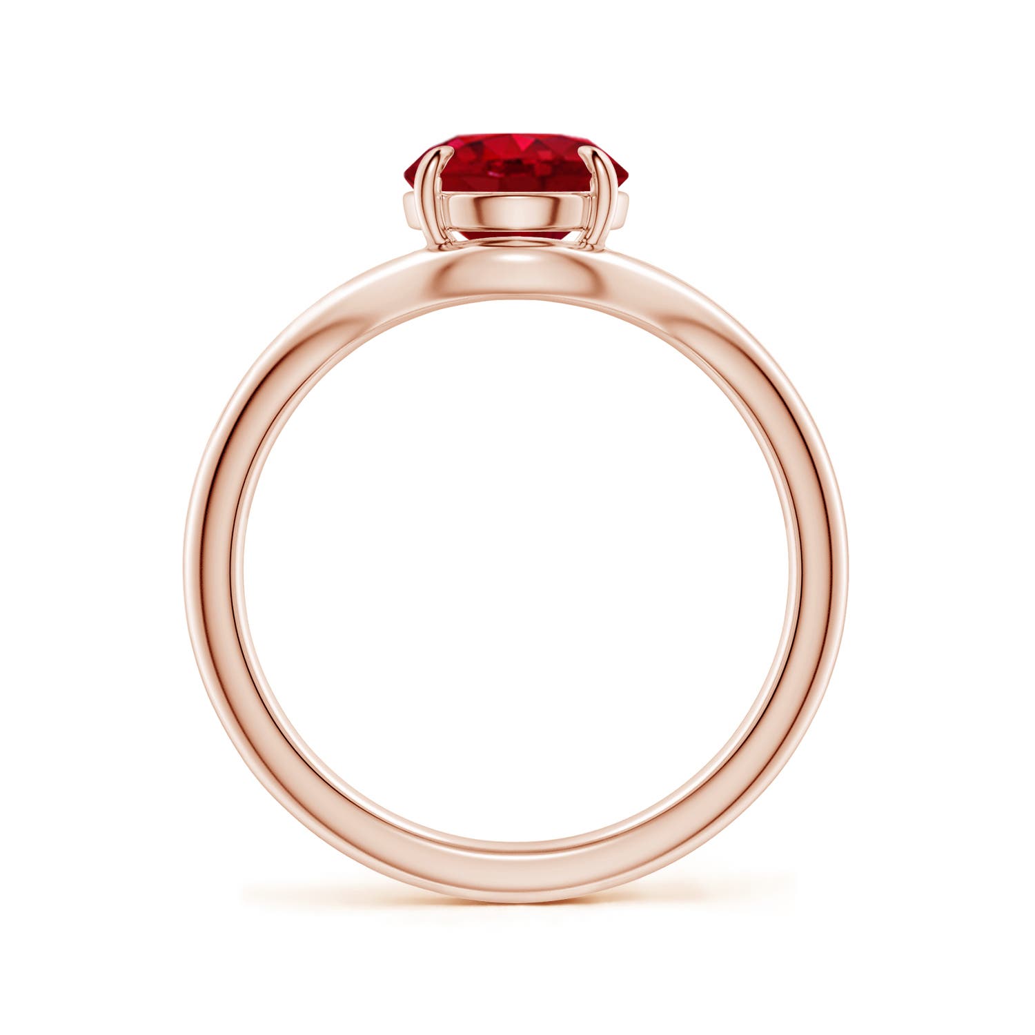 9x7mm AAA Solitaire Oval Ruby Curved Shank Engagement Ring in Rose Gold