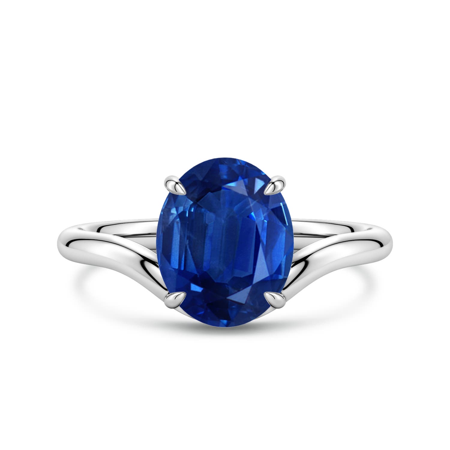 Solitaire Oval Blue Sapphire V-Shaped Engagement Ring