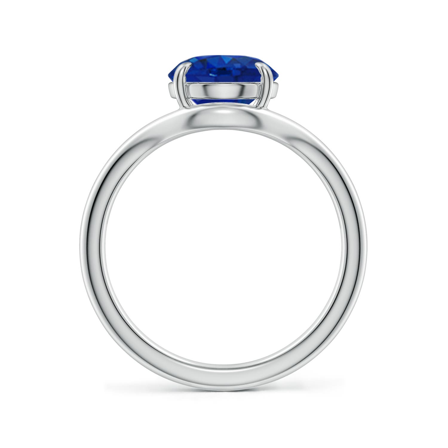 10x8mm AAA Solitaire Oval Blue Sapphire Curved Shank Engagement Ring in White Gold - side 2