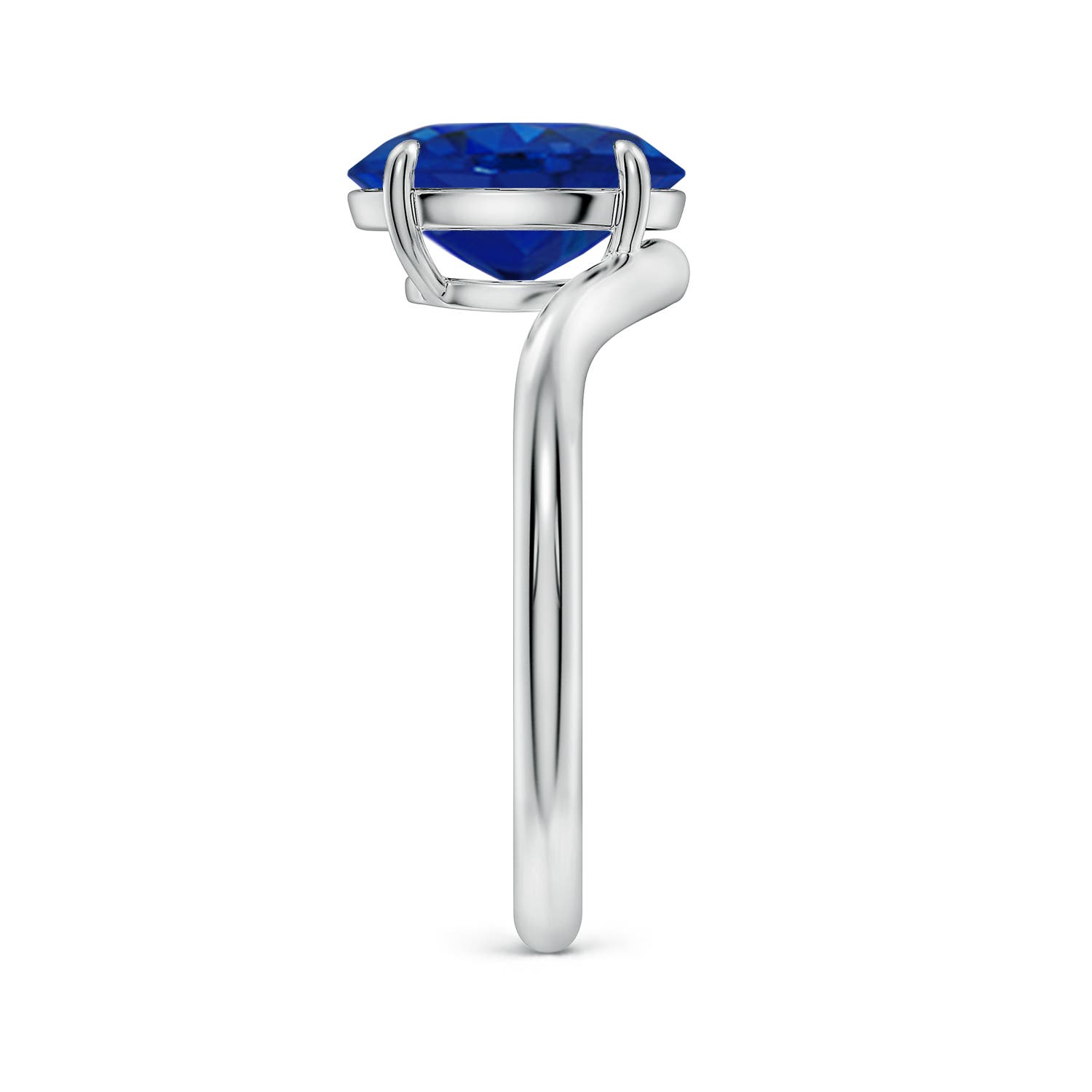 10x8mm AAA Solitaire Oval Blue Sapphire Curved Shank Engagement Ring in White Gold - side 3