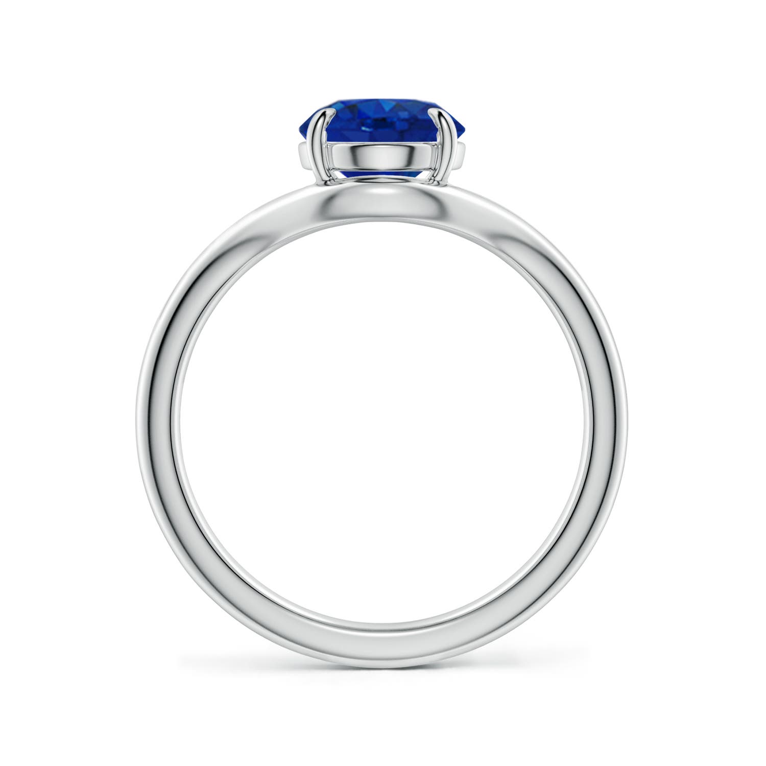 9x7mm AAA Solitaire Oval Blue Sapphire Curved Shank Engagement Ring in White Gold