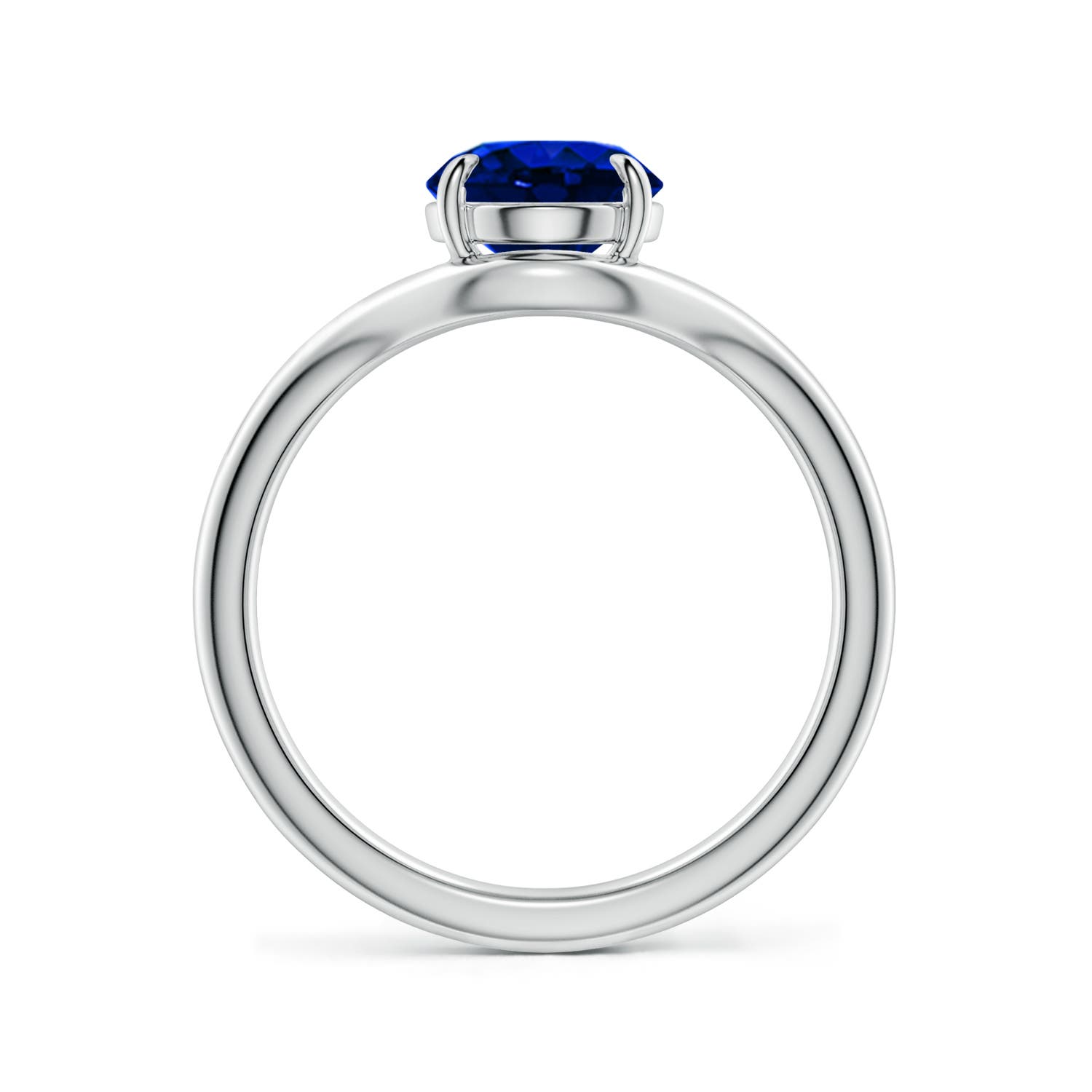 9x7mm AAAA Solitaire Oval Blue Sapphire Curved Shank Engagement Ring in White Gold