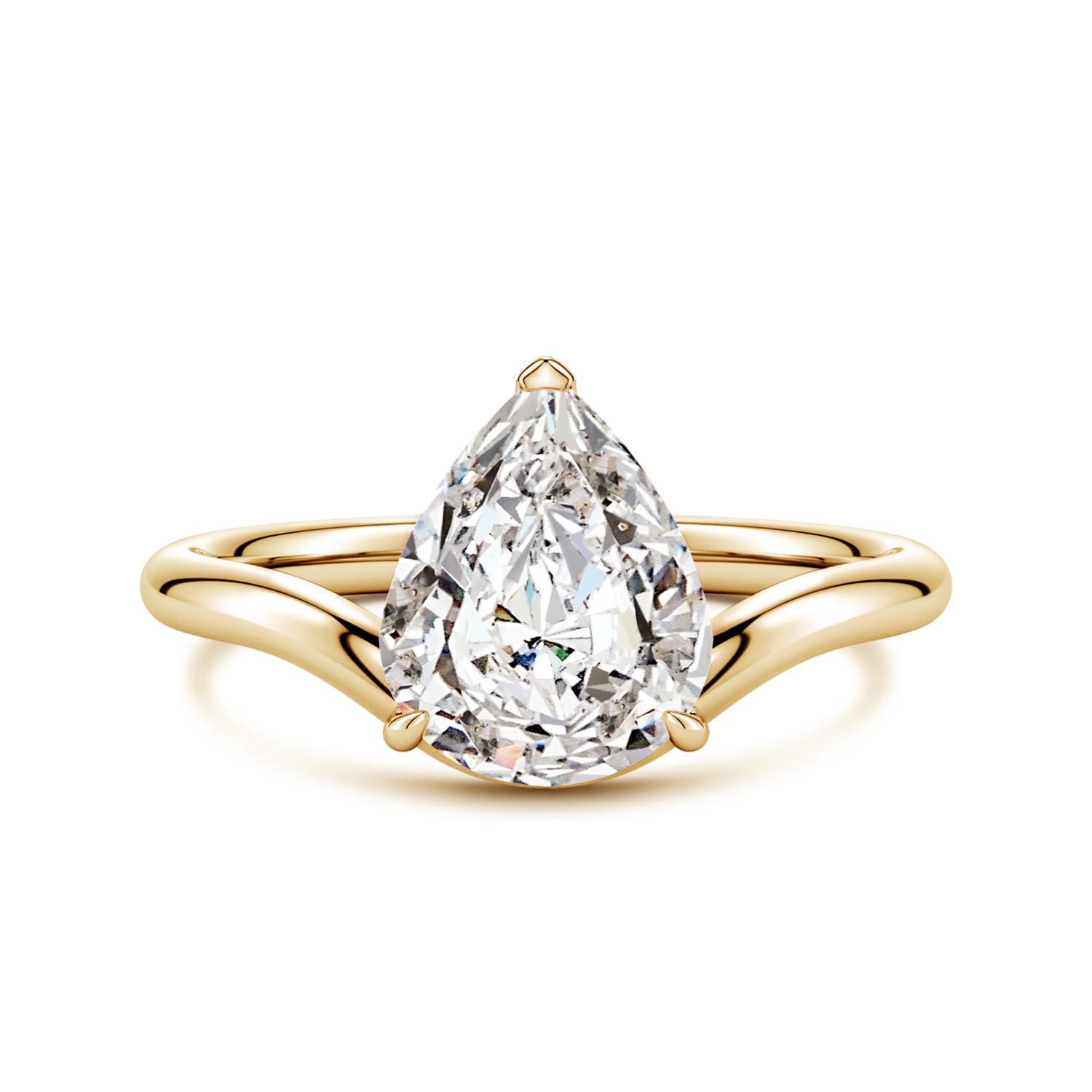 10x8mm IJI1I2 Solitaire Pear Diamond Curved Shank Engagement Ring in Yellow Gold