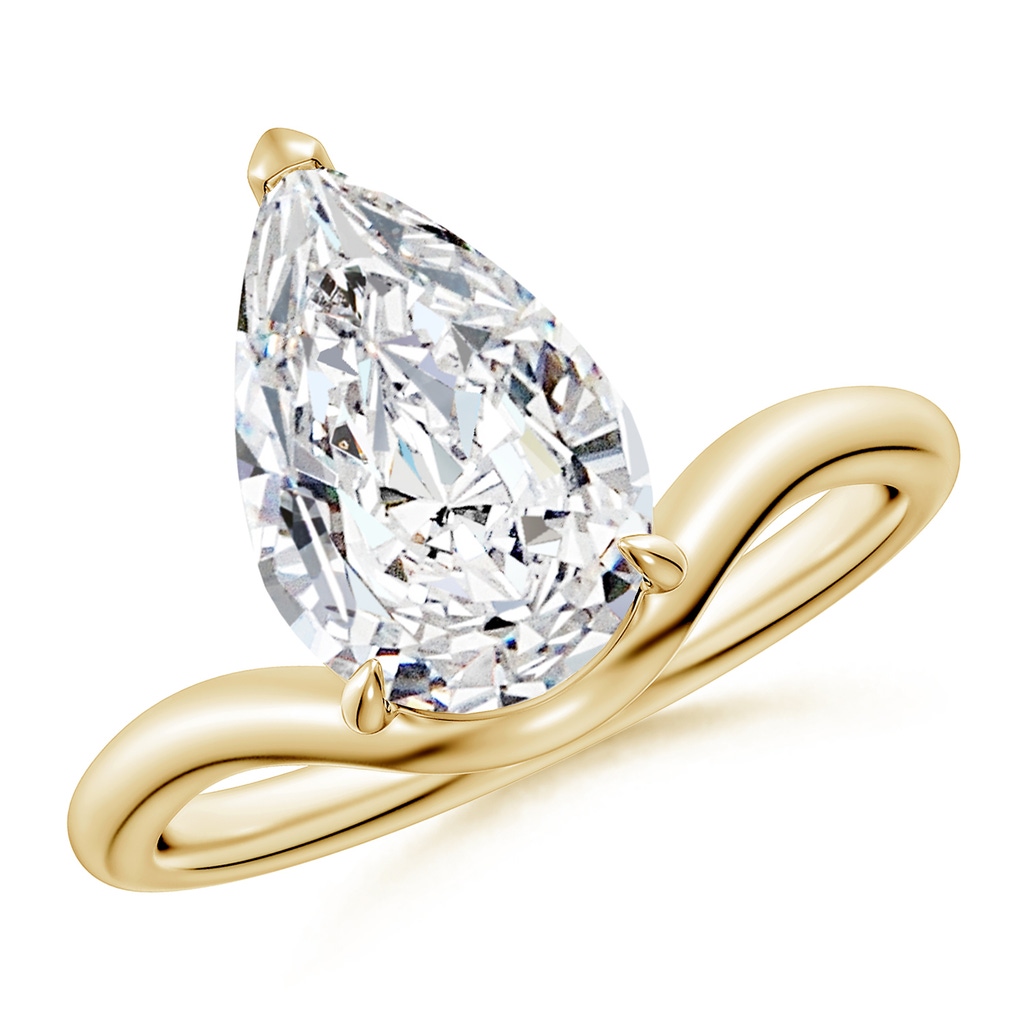 12x8mm HSI2 Solitaire Pear Diamond Curved Shank Engagement Ring in Yellow Gold