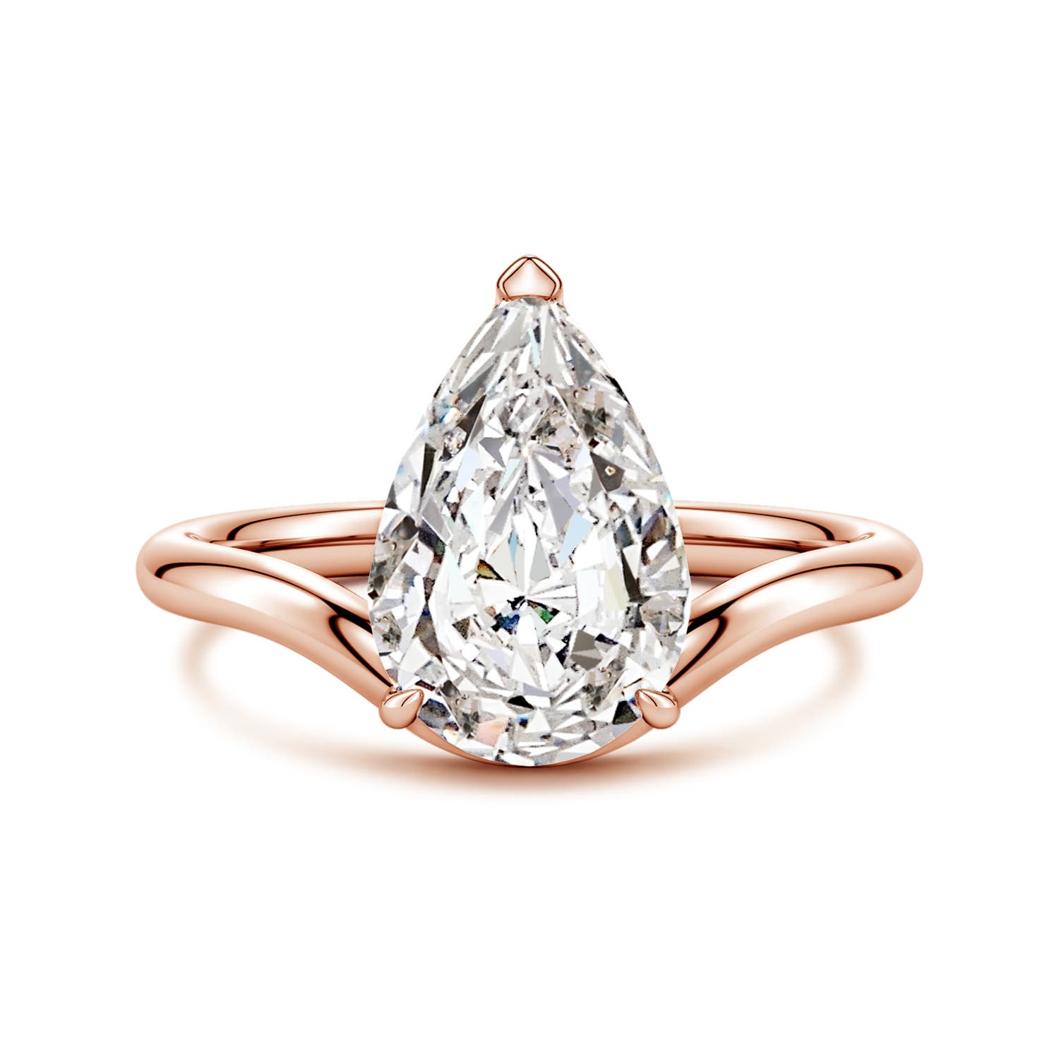 12x8mm IJI1I2 Solitaire Pear Diamond Curved Shank Engagement Ring in Rose Gold