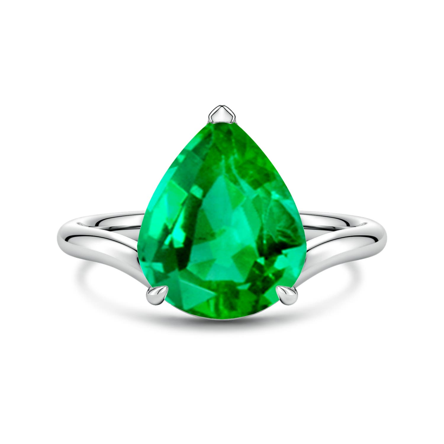 12x10mm AAA Solitaire Pear Emerald Curved Shank Engagement Ring in White Gold