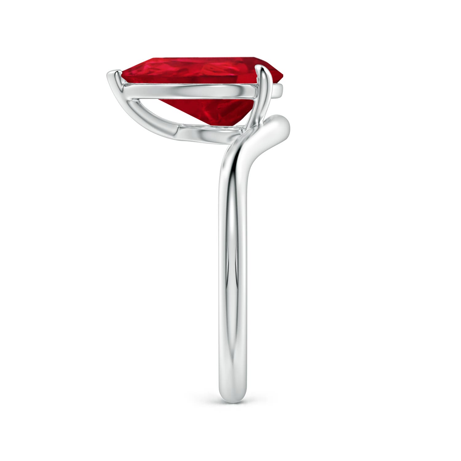 12x10mm AAA Solitaire Pear Ruby Curved Shank Engagement Ring in White Gold - side 3