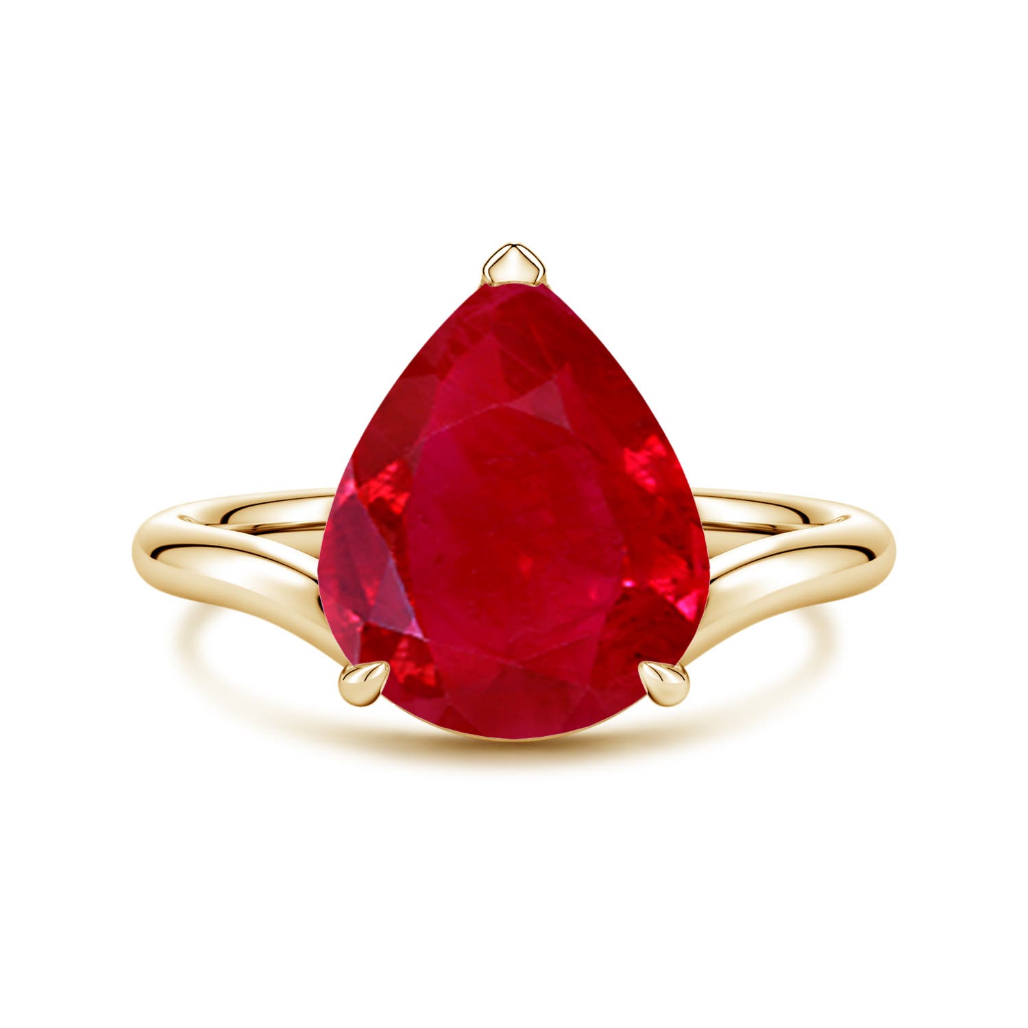 Angara 5.0 CTW Solitaire Pear Ruby Curved Shank Engagement Ring in 14K Yellow Gold