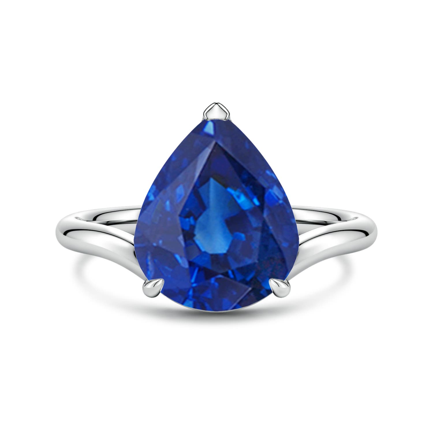 12x10mm AAA Solitaire Pear Blue Sapphire Curved Shank Engagement Ring in White Gold