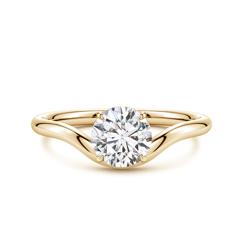 6.4mm HSI2 Solitaire Round Diamond Curved Shank Engagement Ring in 18K Yellow Gold