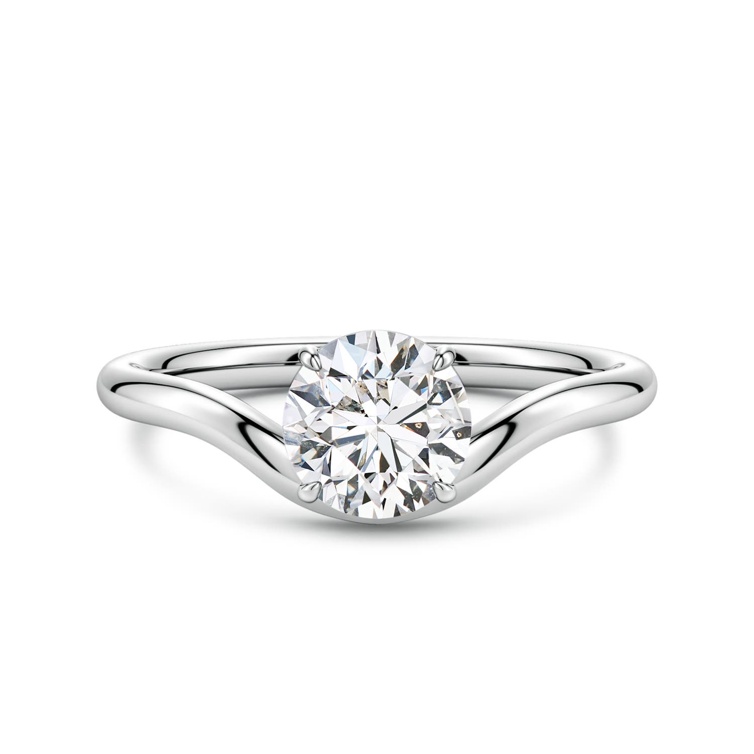 6.4mm HSI2 Solitaire Round Diamond Curved Shank Engagement Ring in White Gold