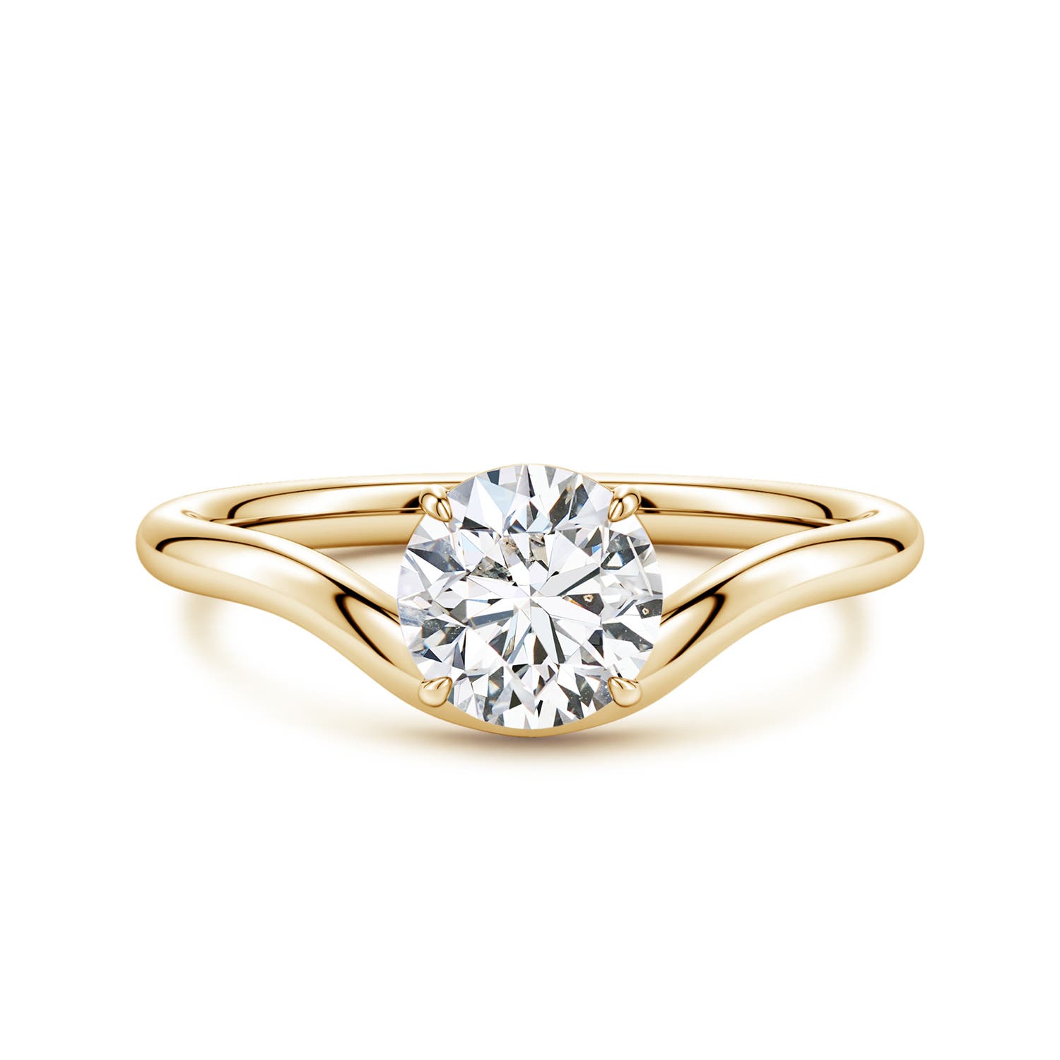 6.4mm HSI2 Solitaire Round Diamond Curved Shank Engagement Ring in Yellow Gold