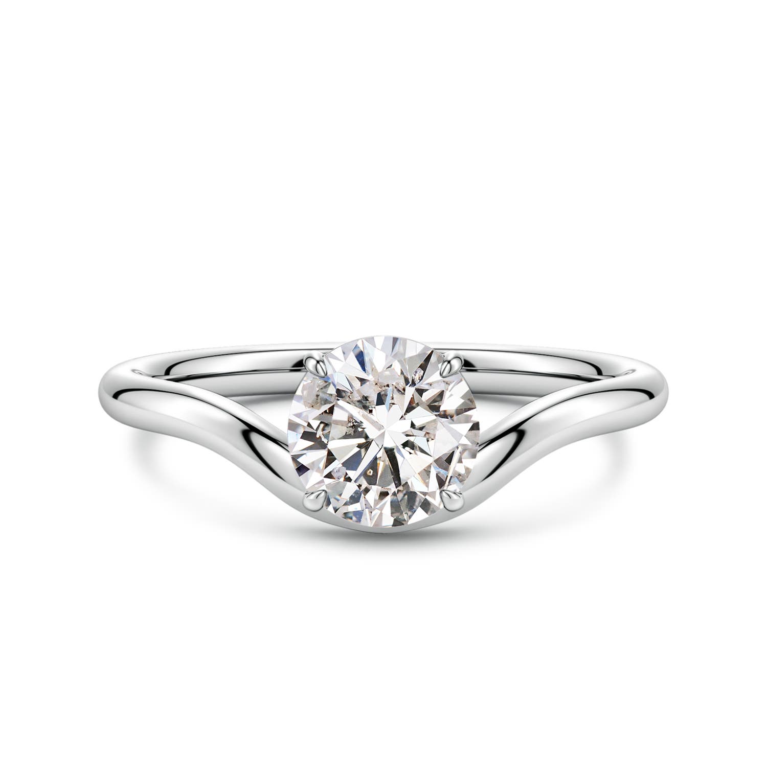 6.4mm IJI1I2 Solitaire Round Diamond Curved Shank Engagement Ring in 18K White Gold
