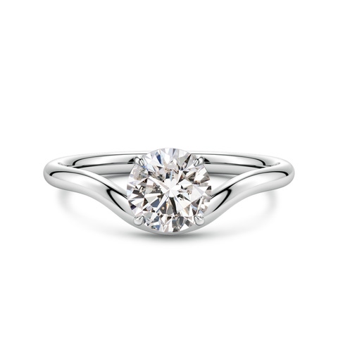 6.4mm IJI1I2 Solitaire Round Diamond Curved Shank Engagement Ring in 18K White Gold