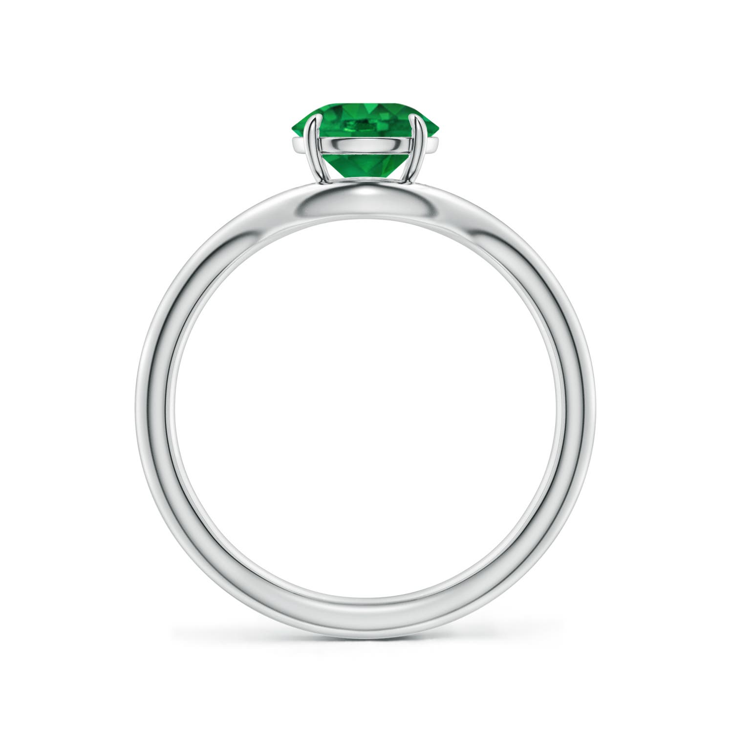 6.5mm AAA Solitaire Round Emerald Curved Shank Engagement Ring in White Gold