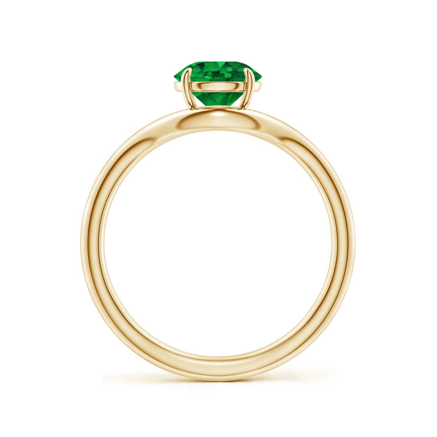 6.5mm AAAA Solitaire Round Emerald Curved Shank Engagement Ring in Yellow Gold
