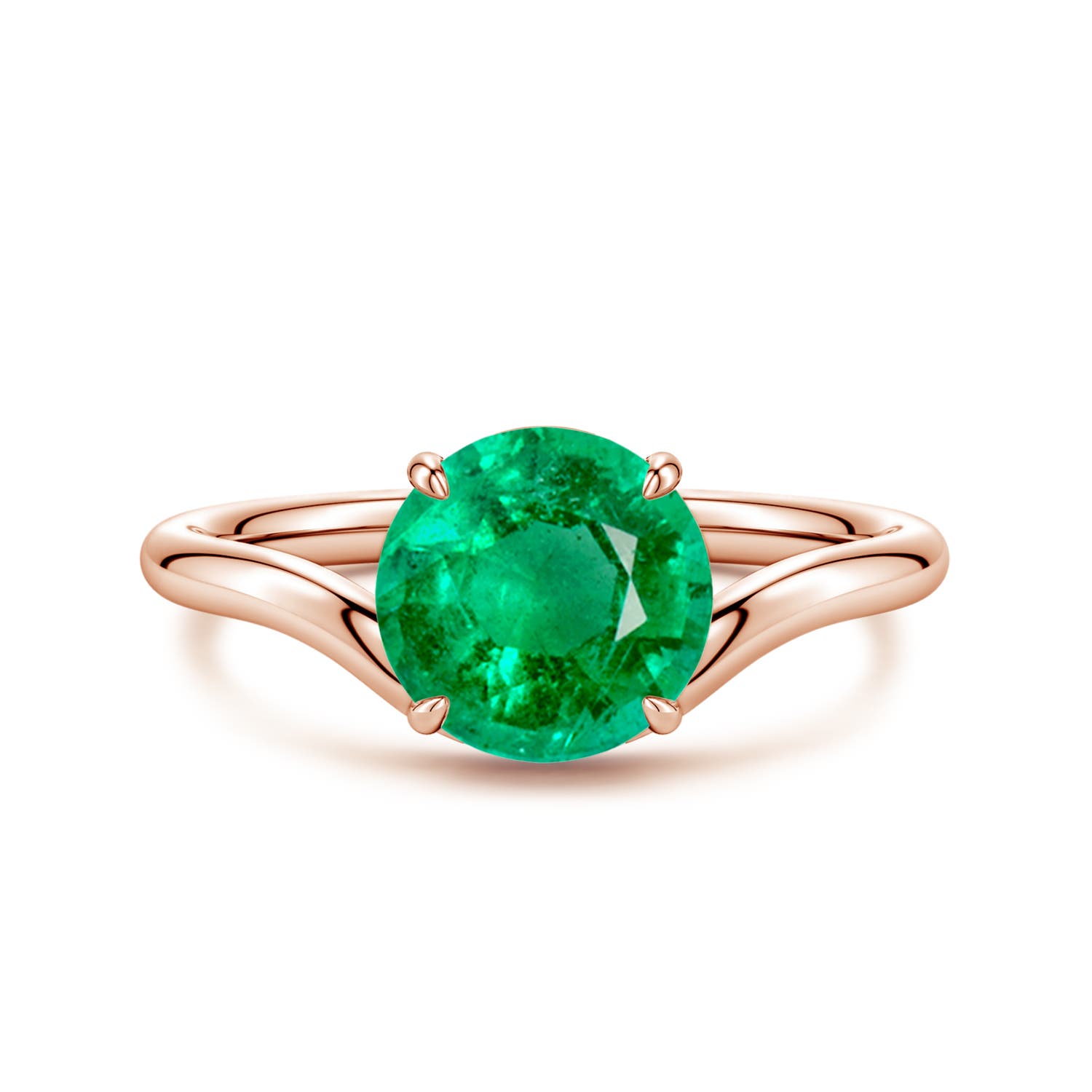 8mm AAA Solitaire Round Emerald Curved Shank Engagement Ring in Rose Gold