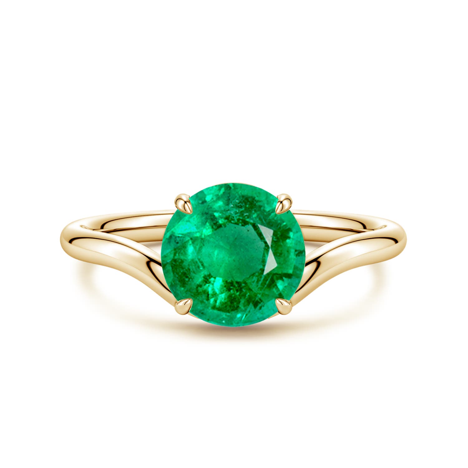 8mm AAA Solitaire Round Emerald Curved Shank Engagement Ring in Yellow Gold