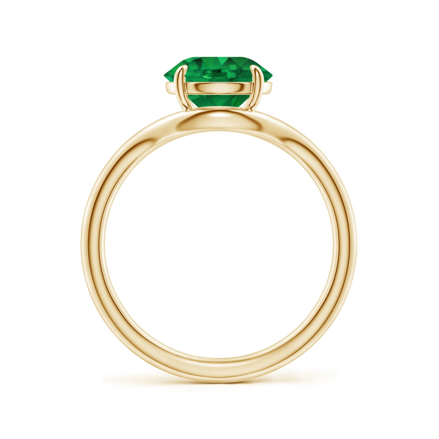 8mm AAA Solitaire Round Emerald Curved Shank Engagement Ring in Yellow Gold