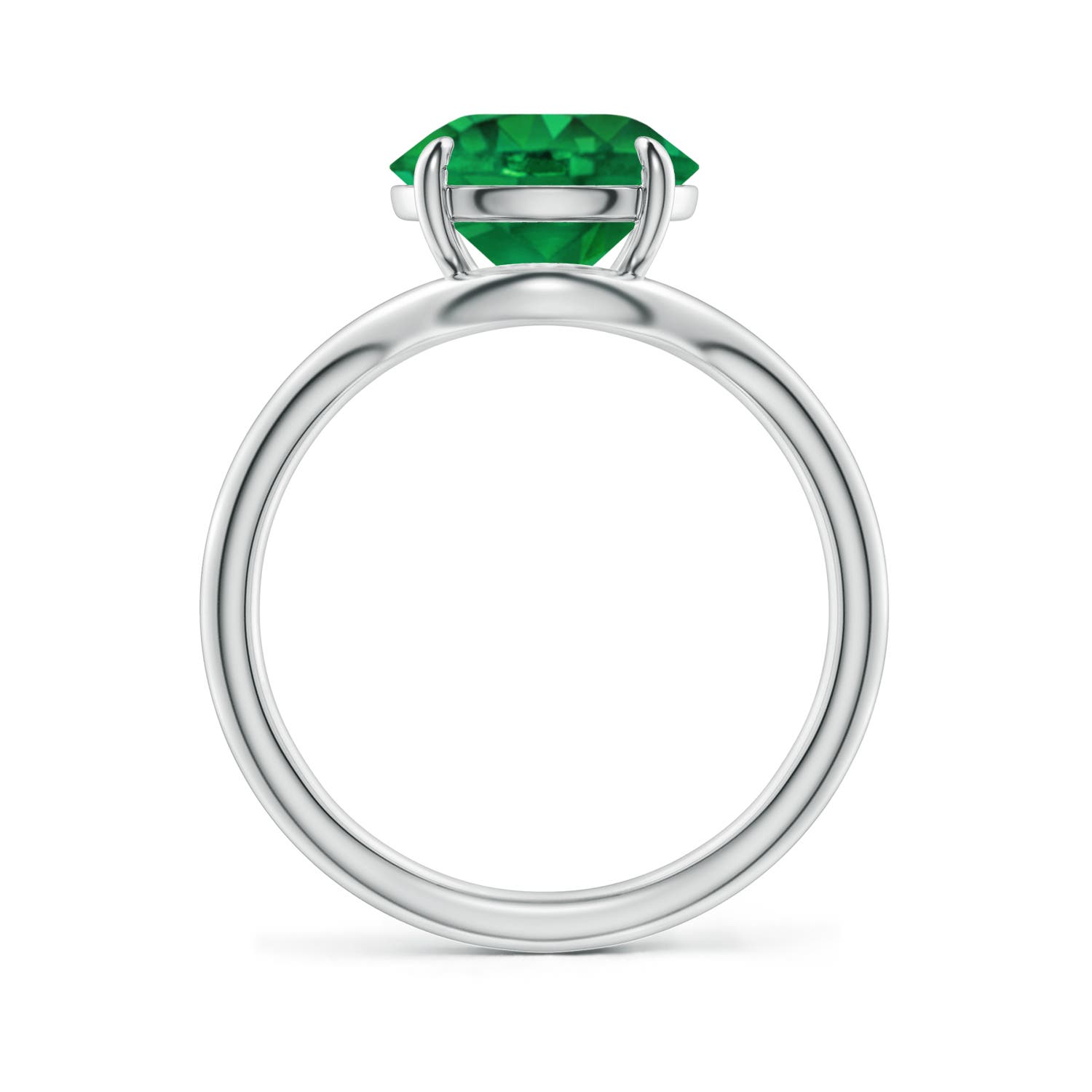 9mm AAA Solitaire Round Emerald Curved Shank Engagement Ring in 18K White Gold