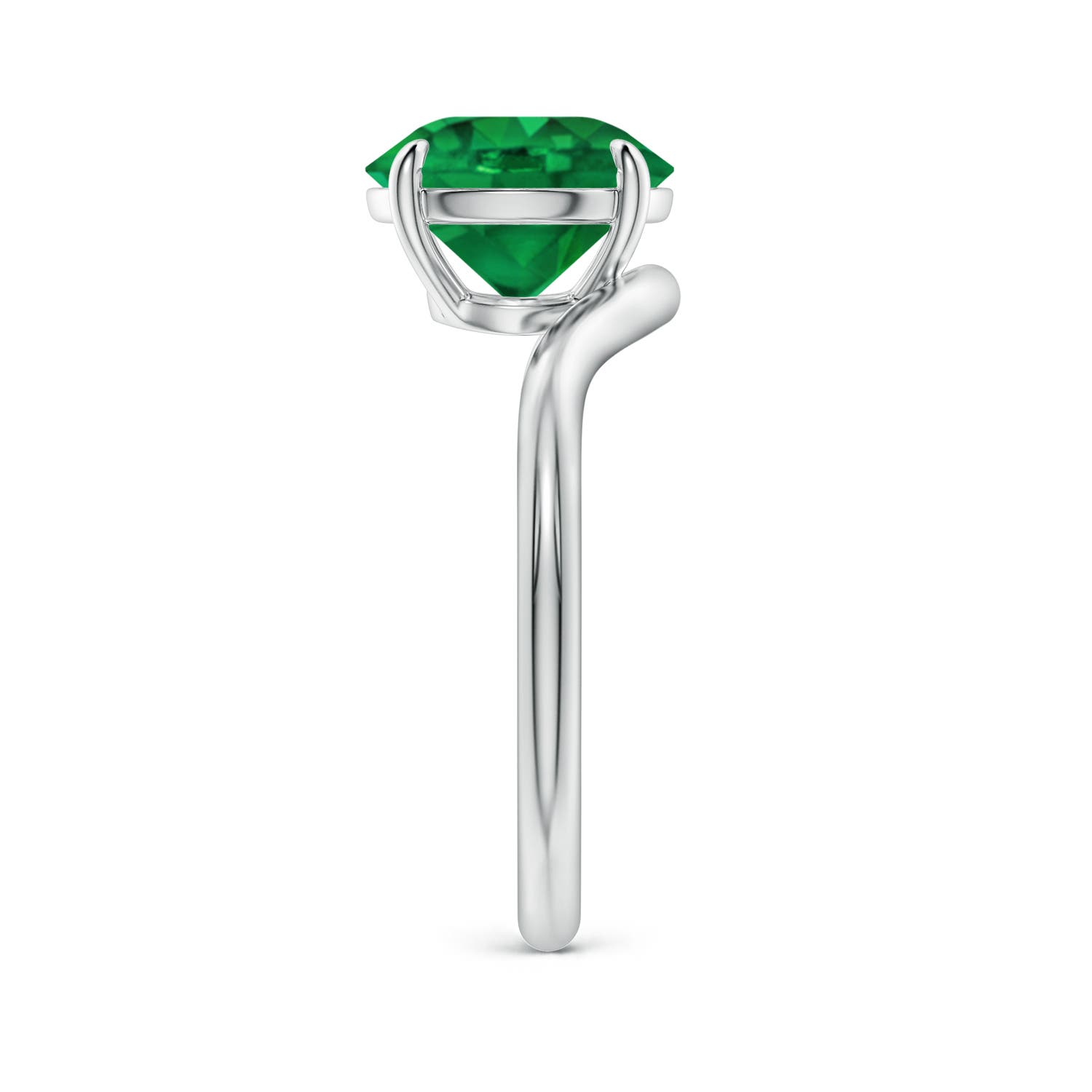 9mm AAA Solitaire Round Emerald Curved Shank Engagement Ring in White Gold - side 3
