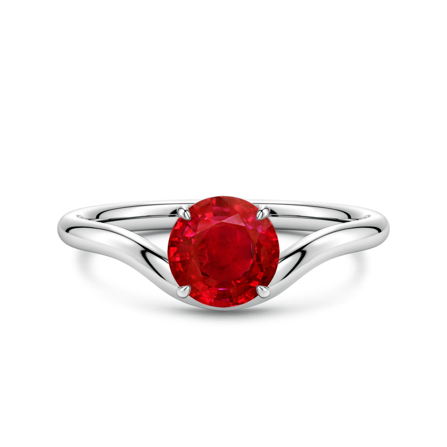 6.5mm AAA Solitaire Round Ruby Curved Shank Engagement Ring in White Gold