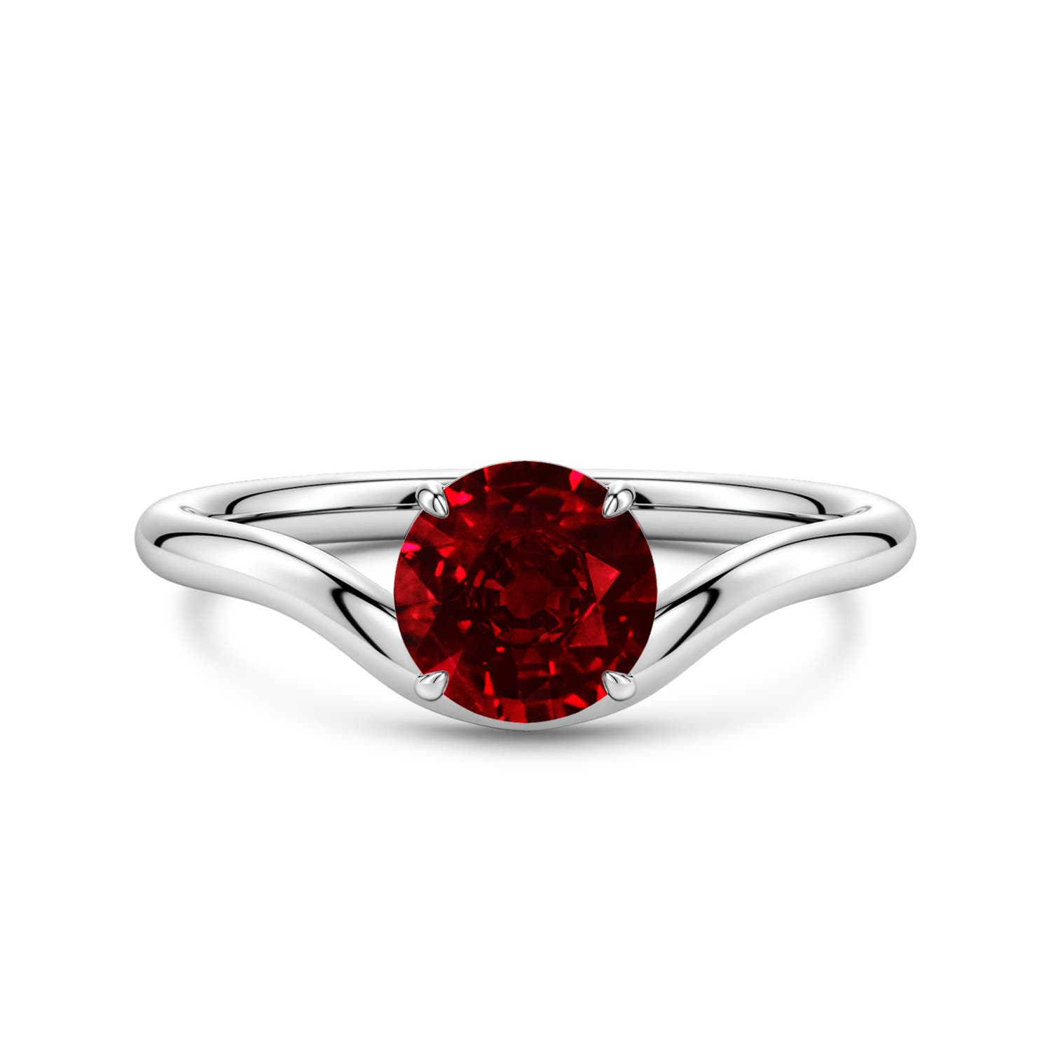 6.5mm AAAA Solitaire Round Ruby Curved Shank Engagement Ring in P950 Platinum