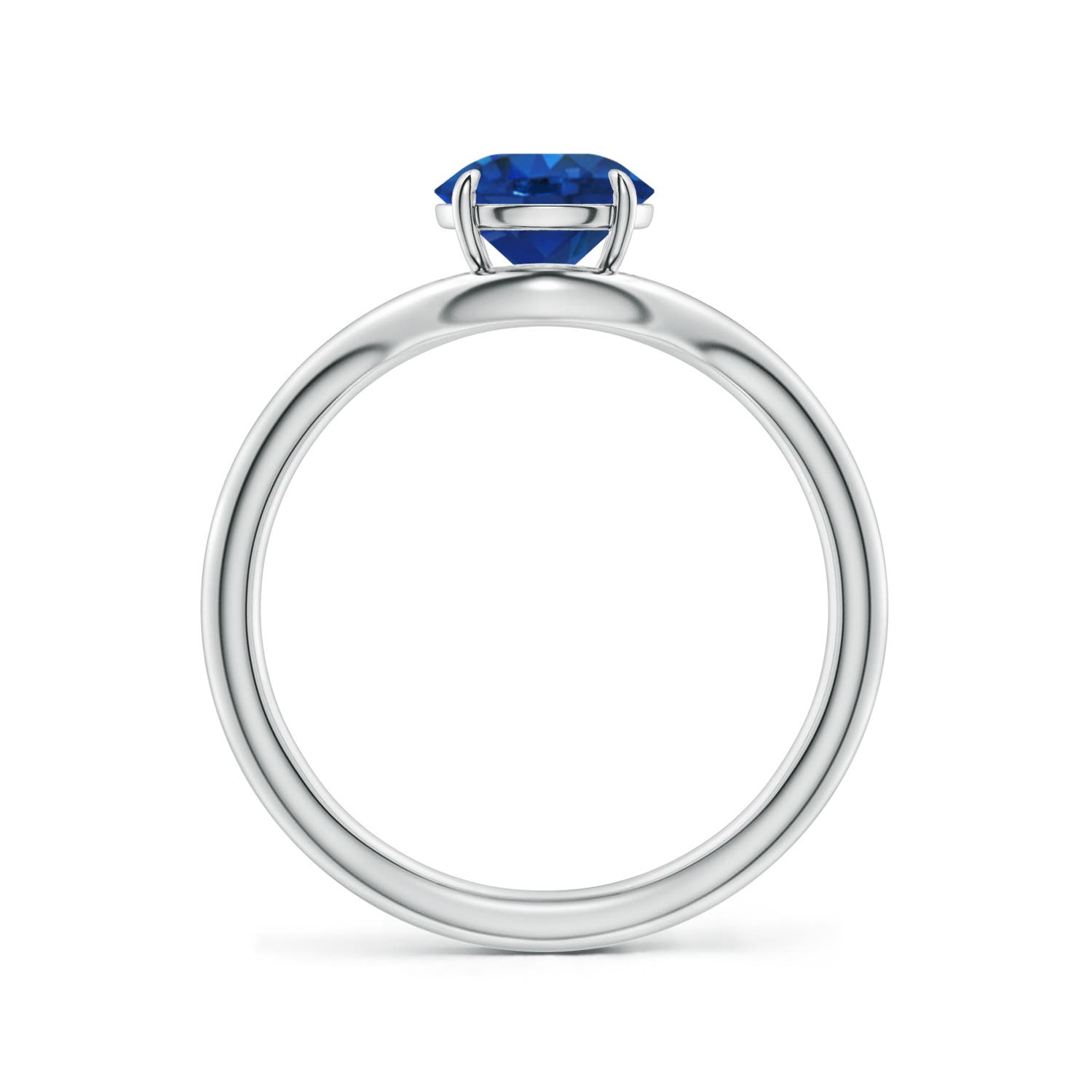 6.5mm AAA Solitaire Round Blue Sapphire Curved Shank Engagement Ring in White Gold