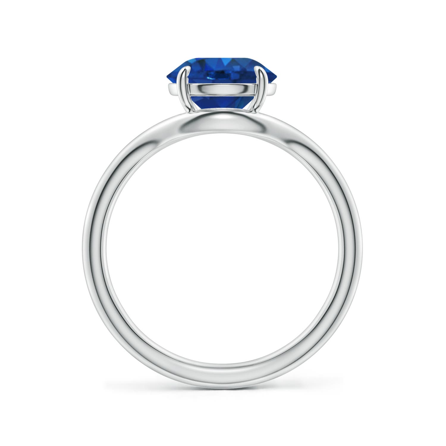 8mm AAA Solitaire Round Blue Sapphire Curved Shank Engagement Ring in White Gold