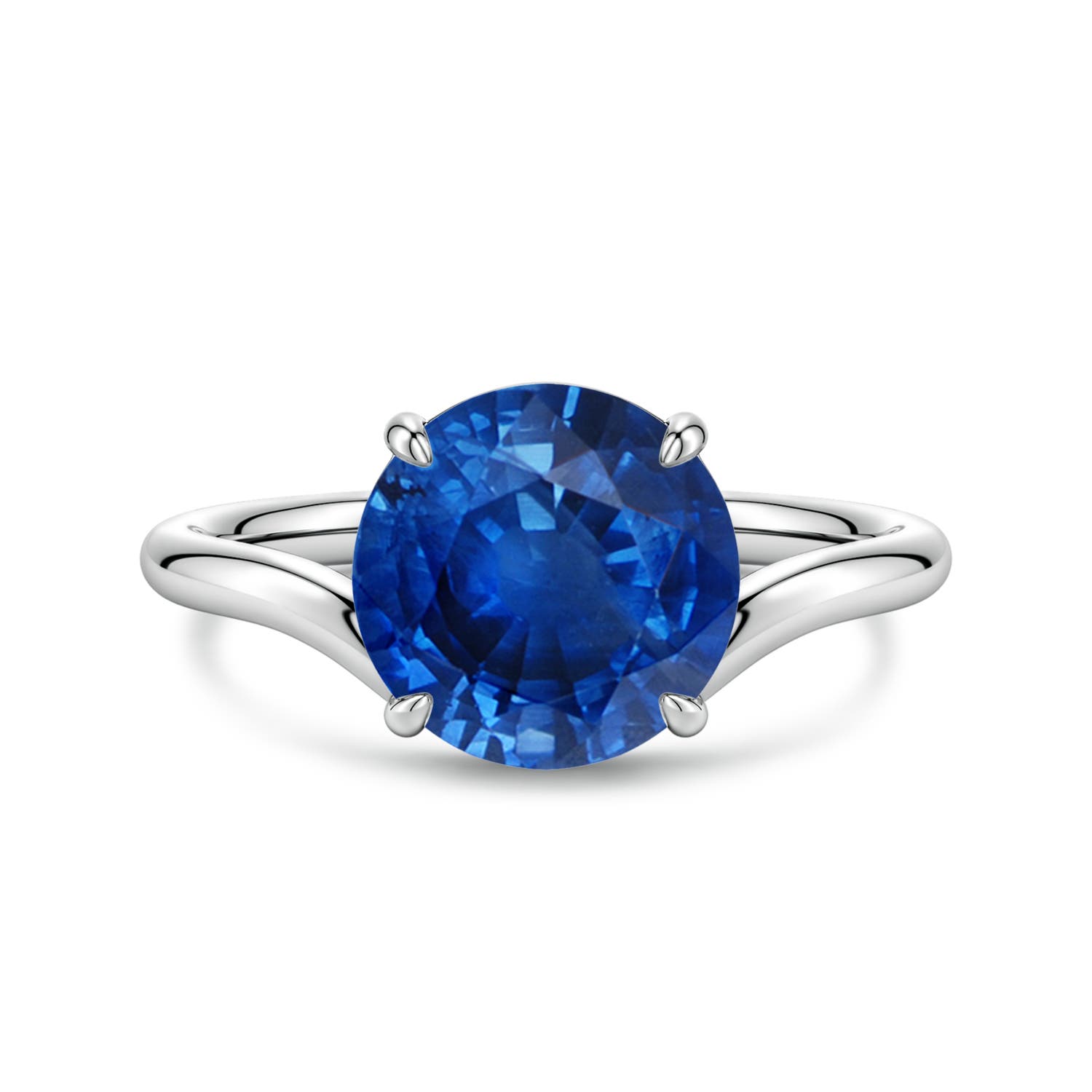 9mm AAA Solitaire Round Blue Sapphire Curved Shank Engagement Ring in White Gold