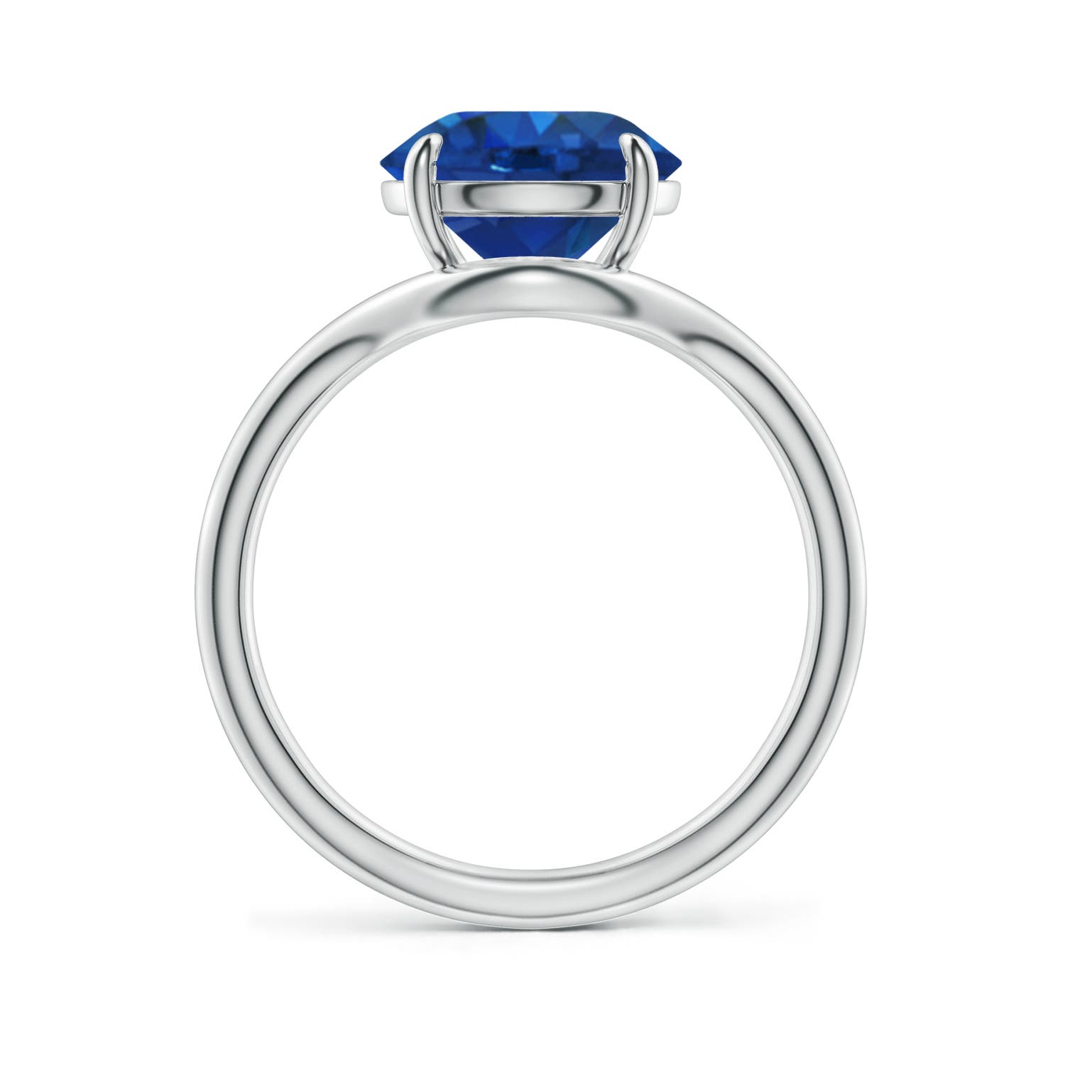 9mm AAA Solitaire Round Blue Sapphire Curved Shank Engagement Ring in White Gold - side 2
