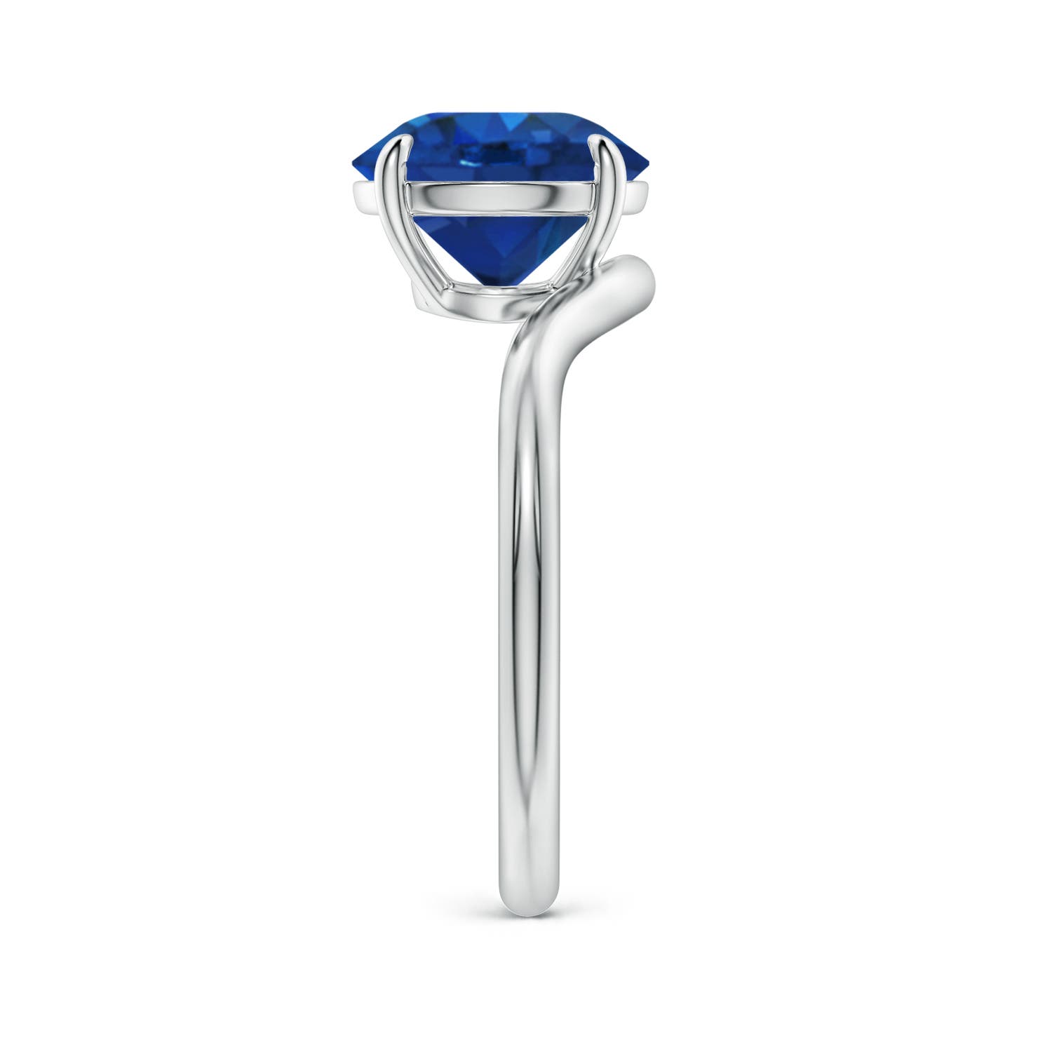 9mm AAA Solitaire Round Blue Sapphire Curved Shank Engagement Ring in White Gold - side 3