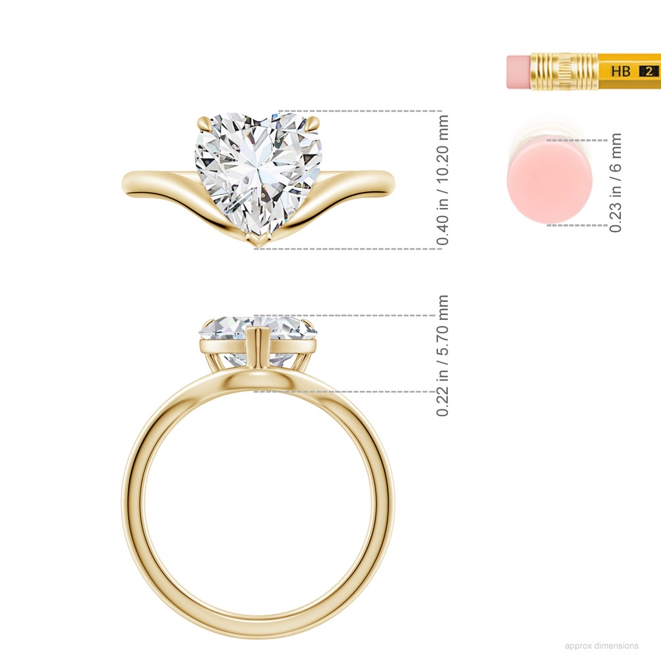 9mm HSI2 Solitaire Heart-Shaped Diamond Curved Shank Engagement Ring in Yellow Gold ruler