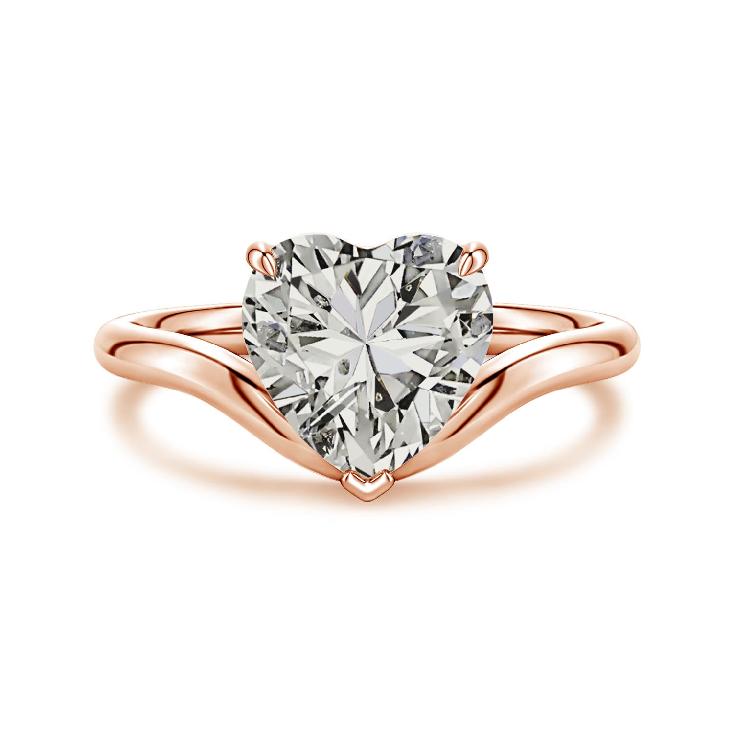 9mm KI3 Solitaire Heart-Shaped Diamond Curved Shank Engagement Ring in Rose Gold