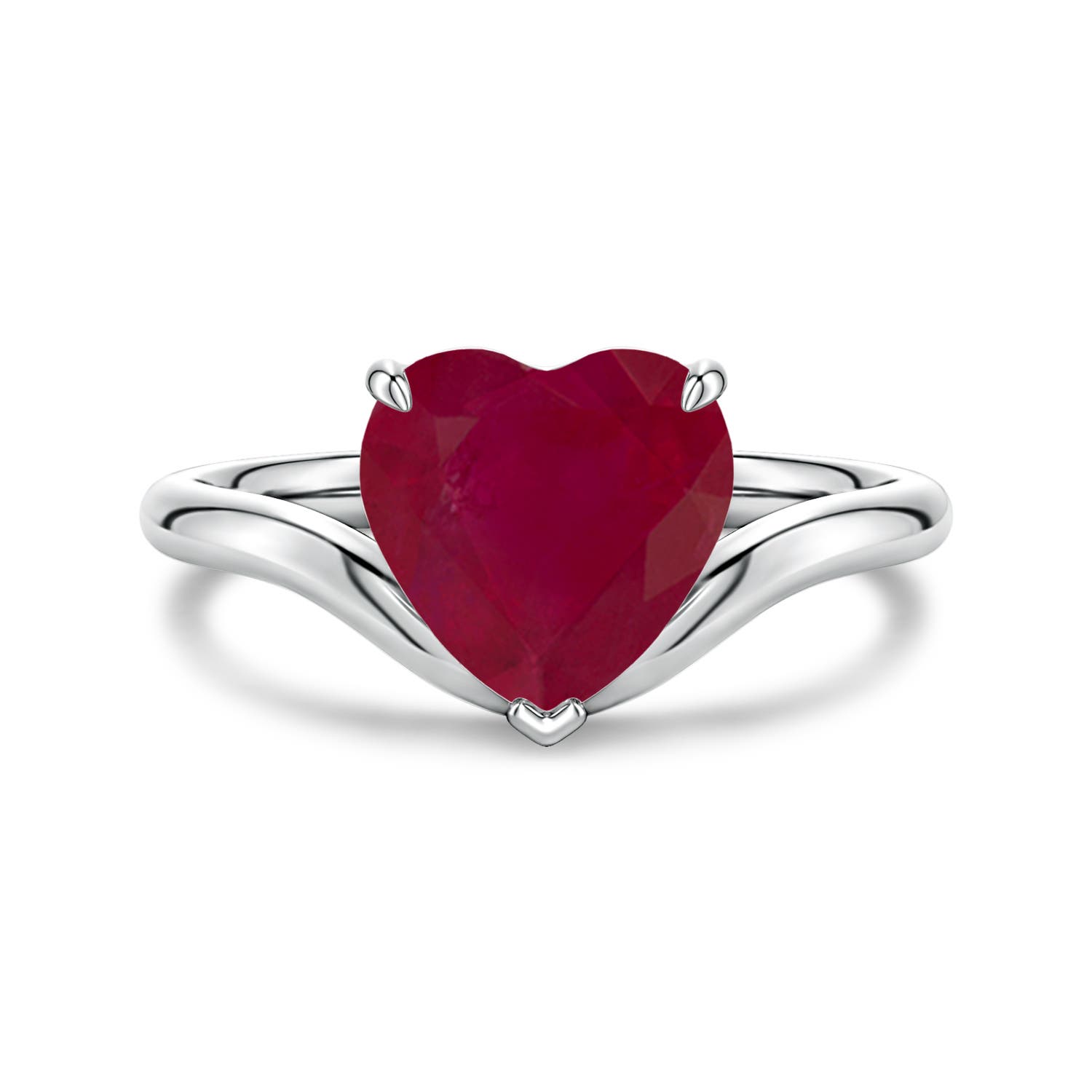 Angara 1.65 Ctw Solitaire Heart-shaped Ruby Curved Shank Engagement Ring In Metallic