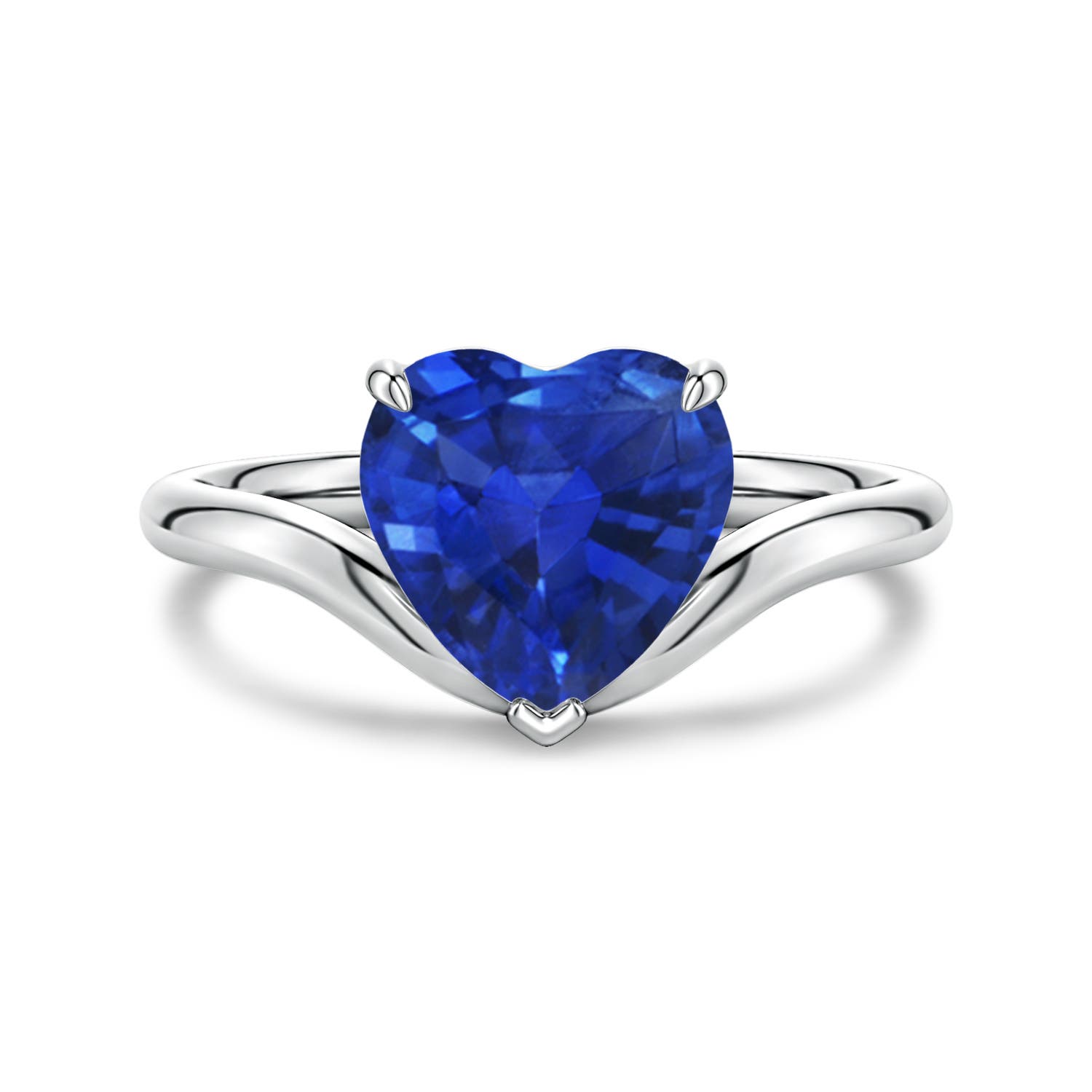 7mm AAA Solitaire Heart-Shaped Blue Sapphire Curved Shank Engagement Ring in White Gold
