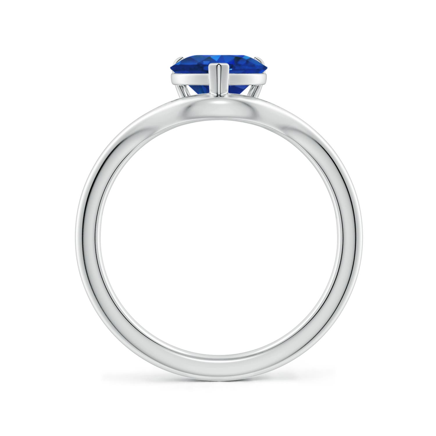 7mm AAA Solitaire Heart-Shaped Blue Sapphire Curved Shank Engagement Ring in White Gold - side 2