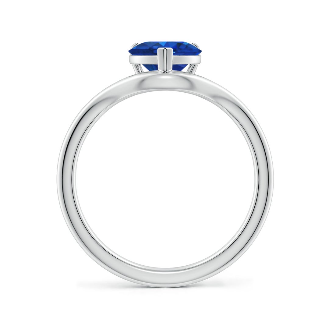 7mm AAA Solitaire Heart-Shaped Blue Sapphire Curved Shank Engagement Ring in White Gold - side 2