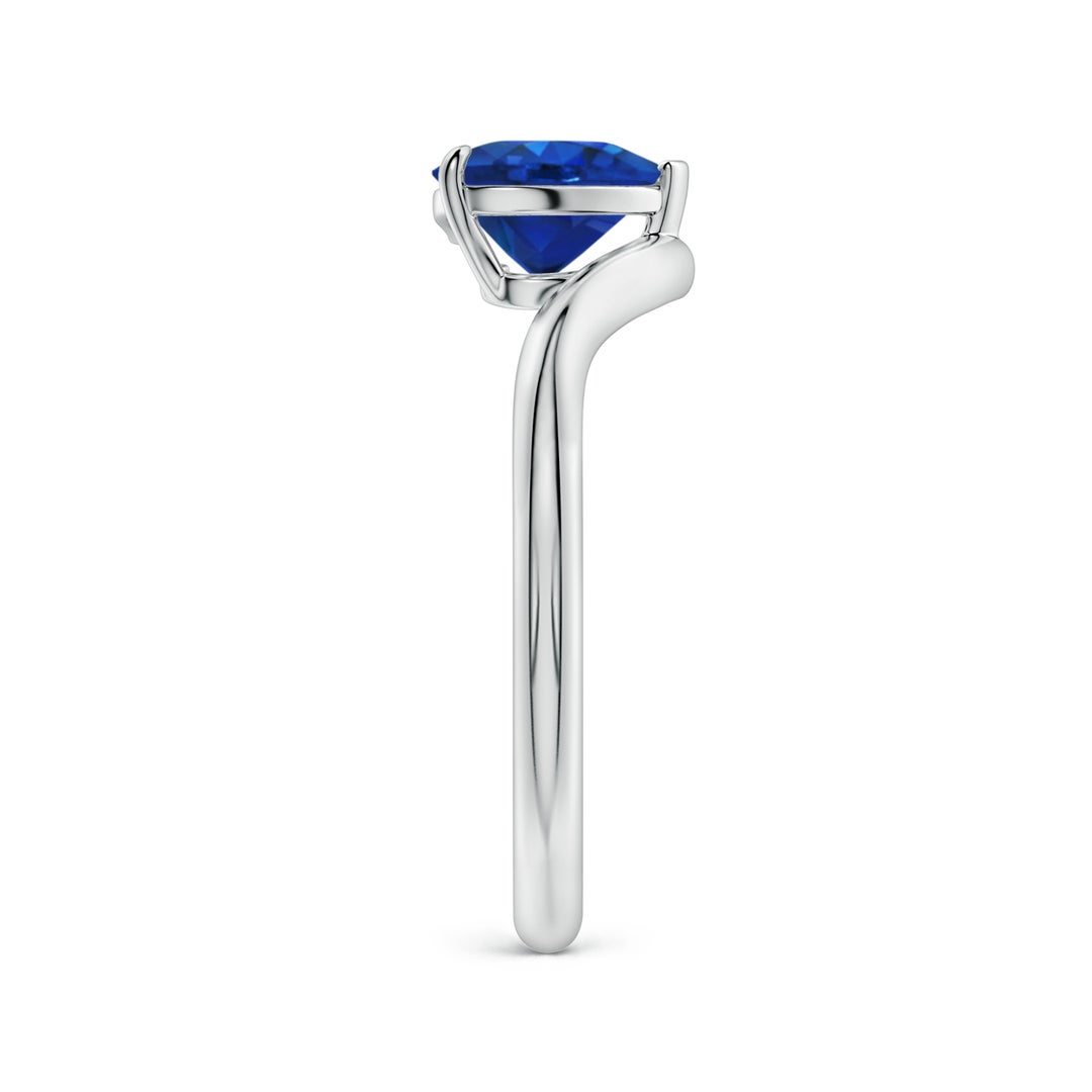 7mm AAA Solitaire Heart-Shaped Blue Sapphire Curved Shank Engagement Ring in White Gold - side 3