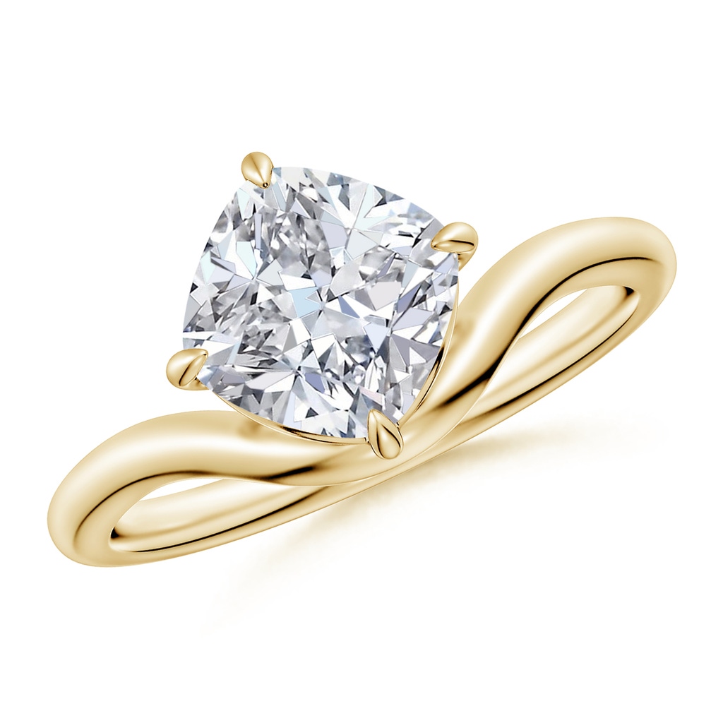 7.5mm HSI2 Solitaire Cushion Diamond Curved Shank Engagement Ring in Yellow Gold