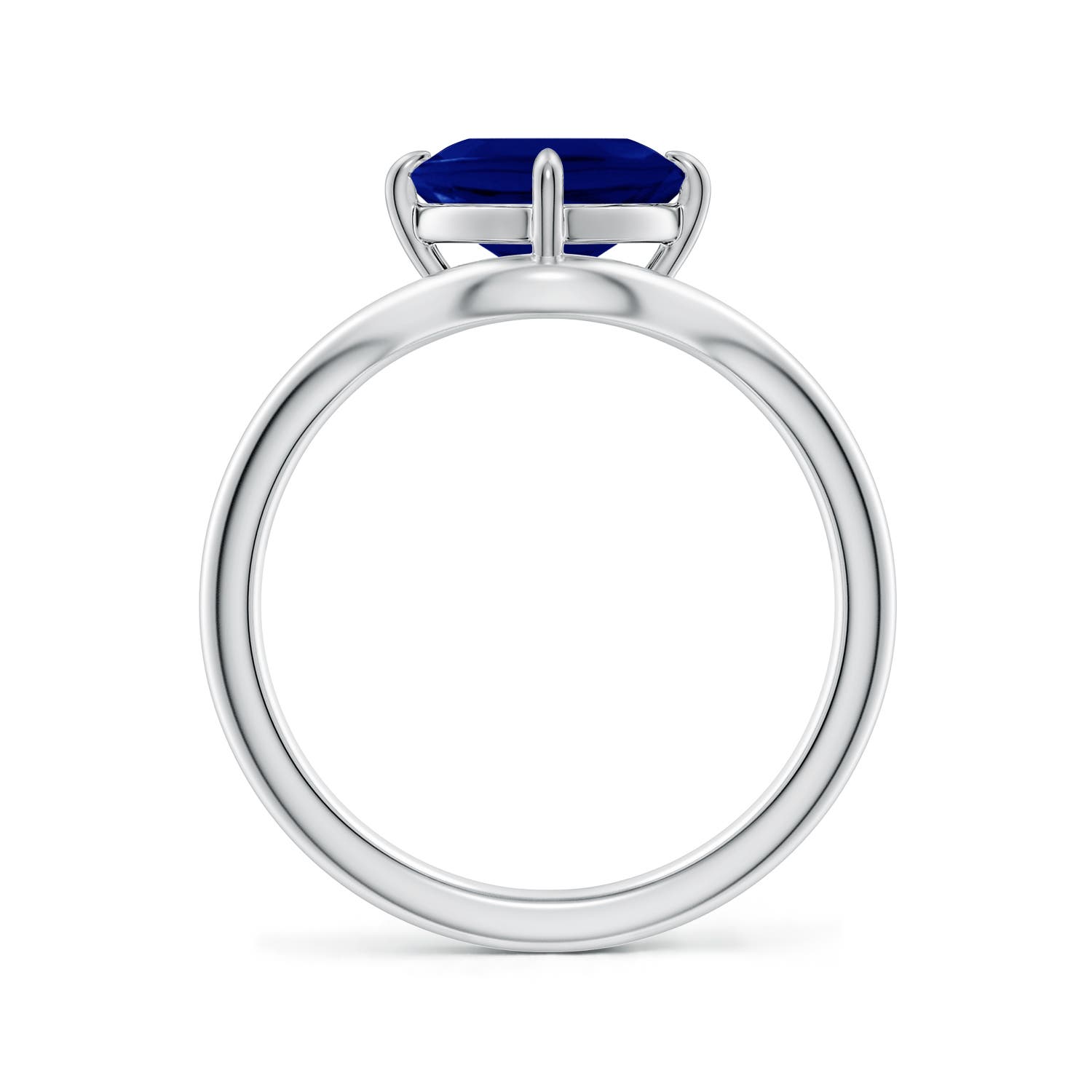 7mm AAA Solitaire Cushion Blue Sapphire Curved Shank Engagement Ring in 18K White Gold