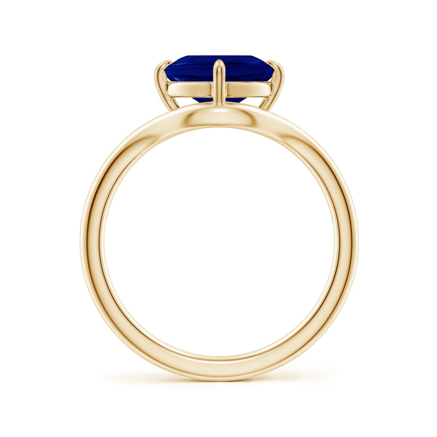 7mm AAA Solitaire Cushion Blue Sapphire Curved Shank Engagement Ring in Yellow Gold