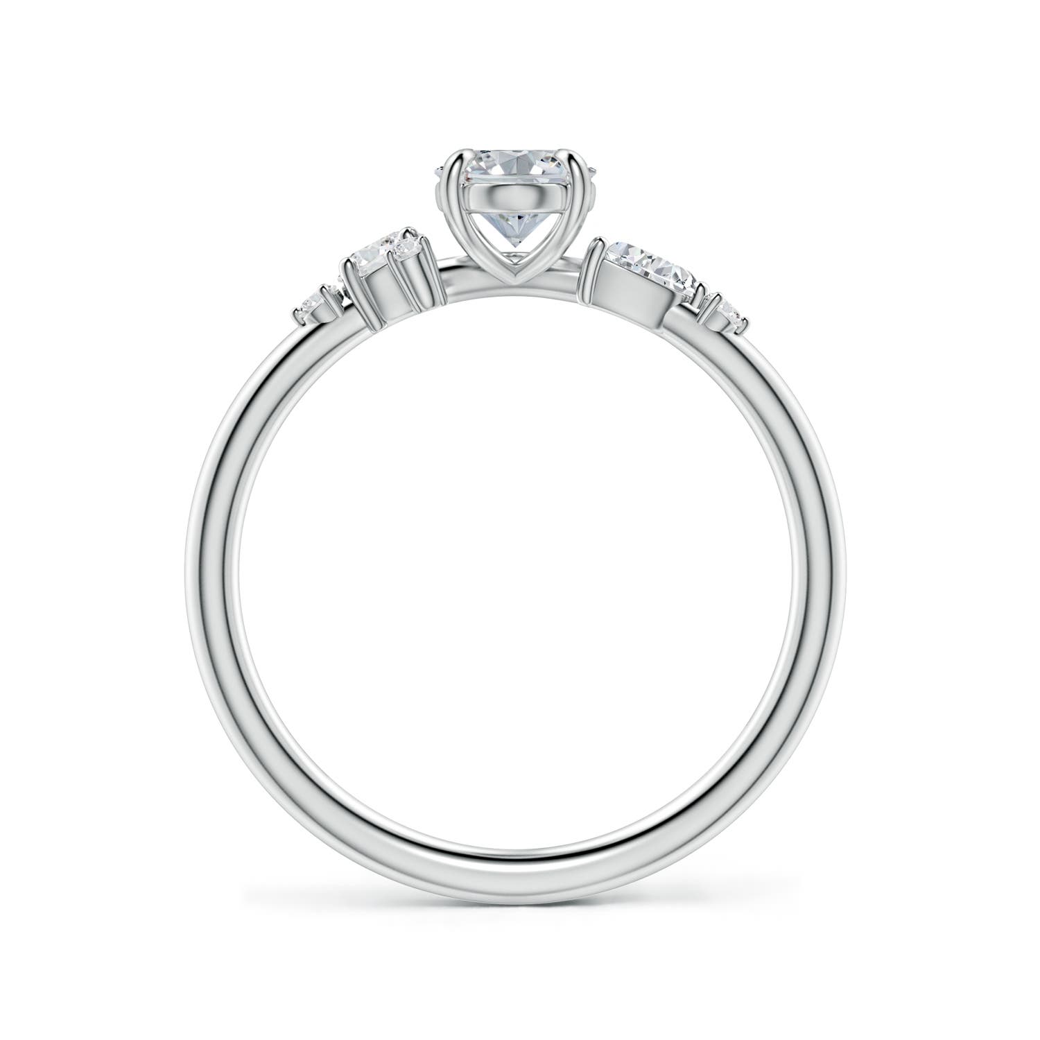 7x5mm HSI2 Claw Prong Oval Diamond Engagement Ring with Multi-Shape Accents in 18K White Gold